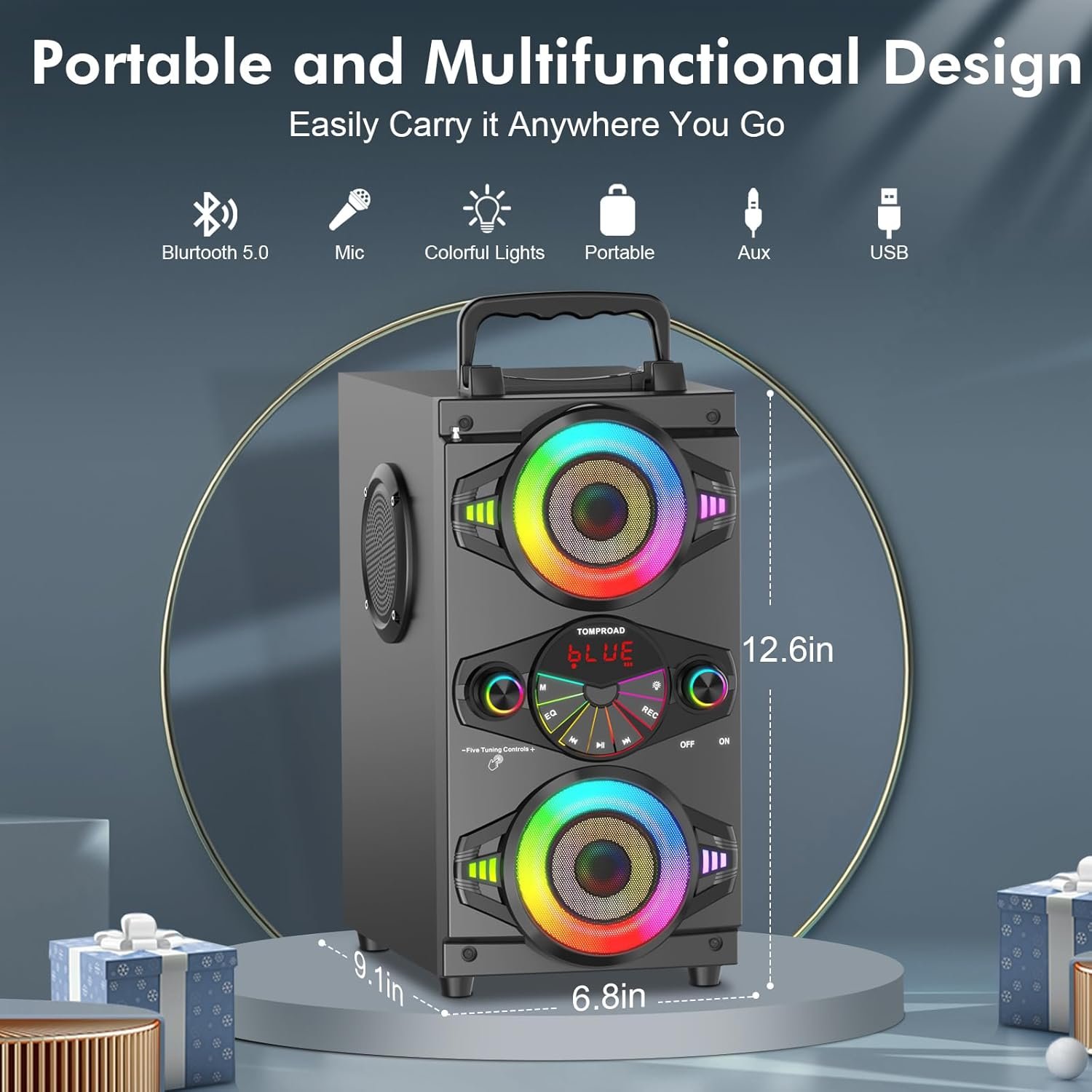 Bluetooth Speakers, 60W Portable Wireless Loud Outdoor Home Party Bluetooth Speaker with Subwoofer, FM Radio, LED Colorful Lights, Microphone, Remote and Big Powerful Stereo Deep Bass Sound Boombox - Image 2