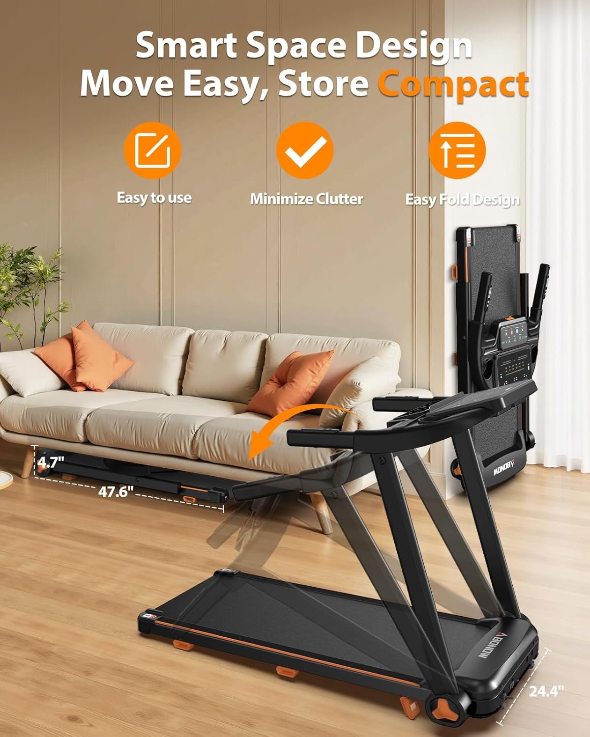 Foldable Treadmill for Home with Incline - Extra Large Dual LED Screen, 8.5MPH Max Speed, Bluetooth Speaker, 280LBS Capacity, 3HP Home Office Treadmills for Running Jogging Walking - Image 8