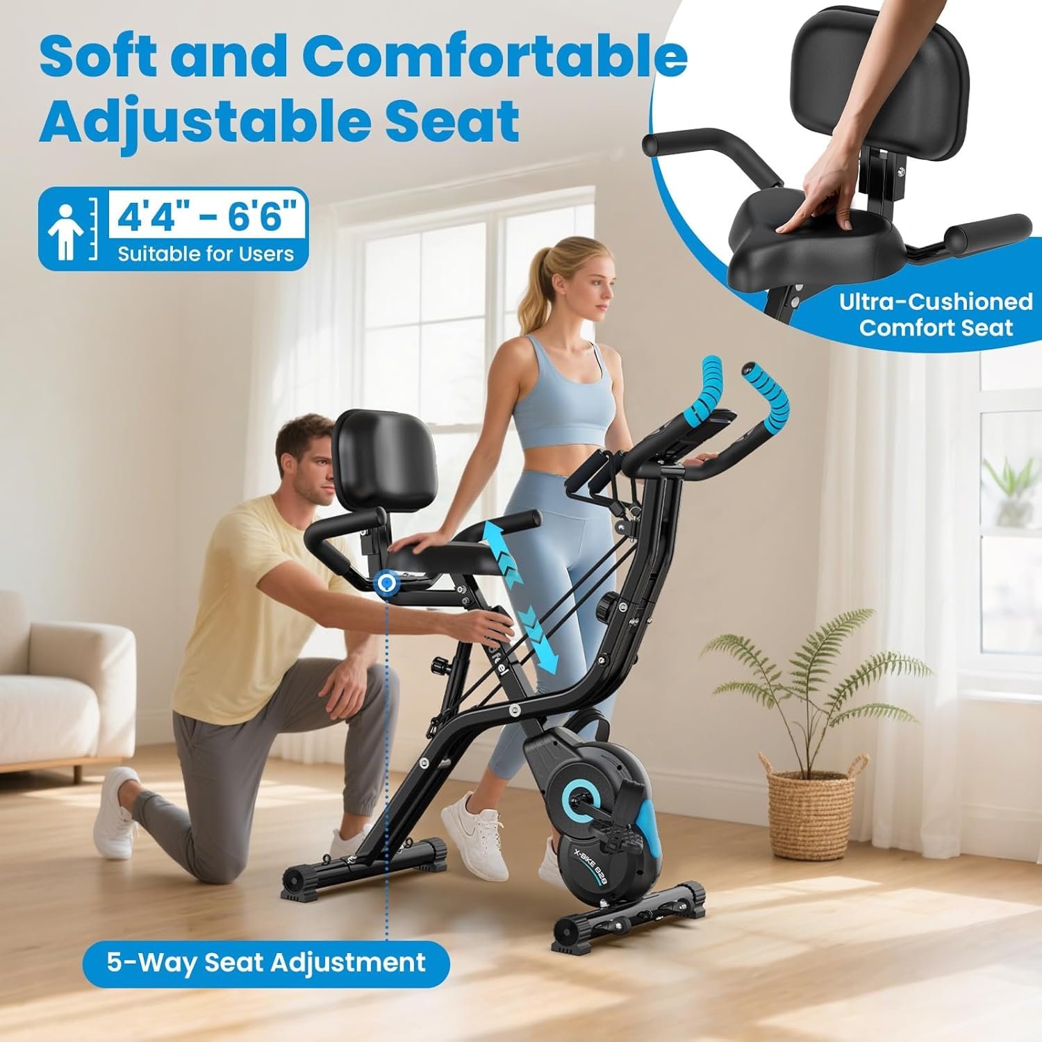 Foldable Exercise Bike, Multifunctional Indoor Stationary Bikes for Home with 8-Level Magnetic Resistance, Quiet Workout Bike with Arm Resistance Bands, LCD Monitor, 300LBS Capacity - Image 6