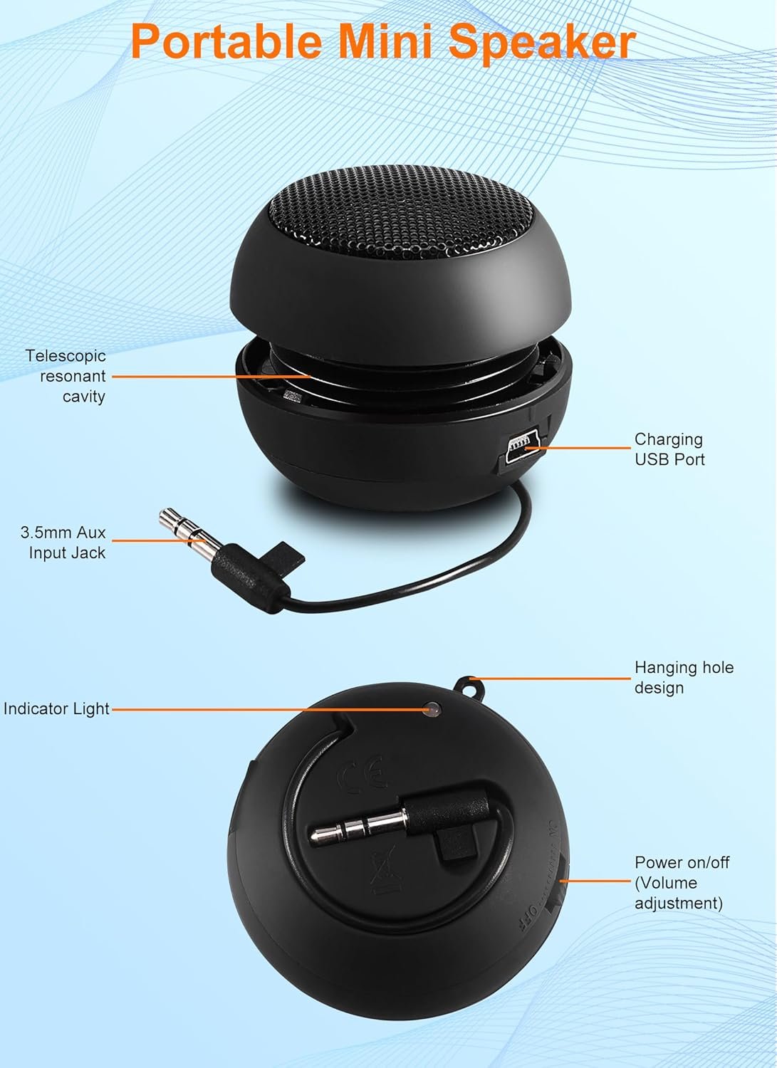 Portable Mini Speaker USB Wired Small Speakers with 3.5mm Aux Input Jack, Travel Speakers for Laptop Computer MP3 Player Speaker for Mobile Phone, MP3, PC - Image 5