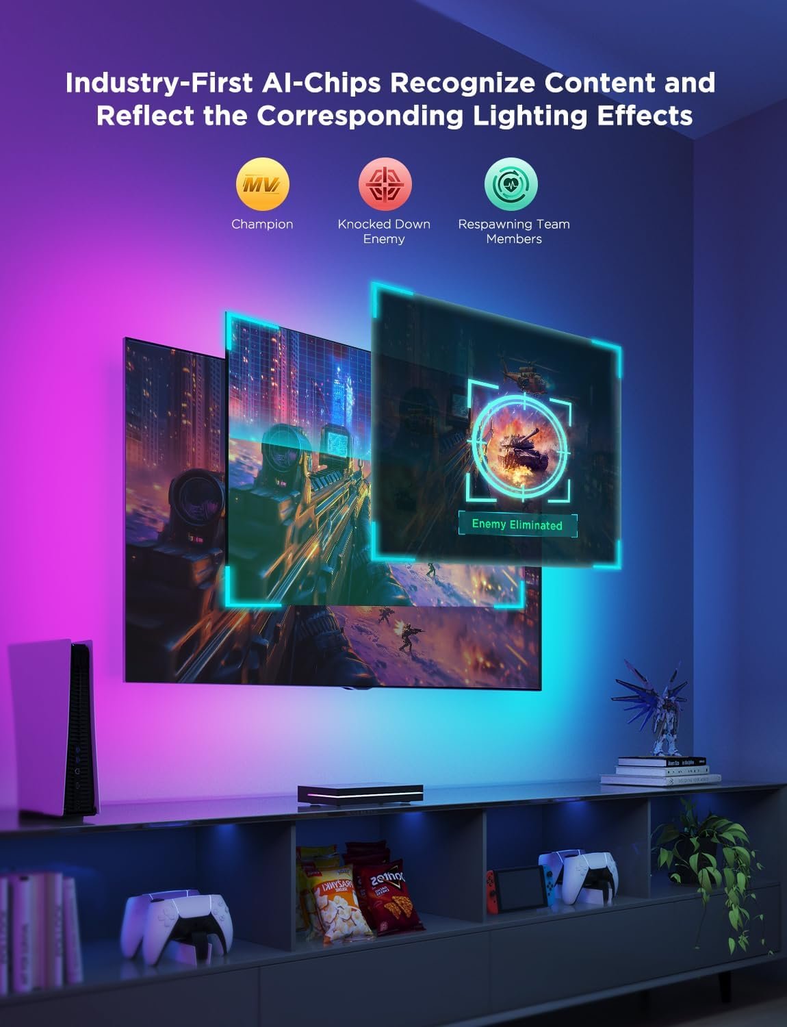 Govee HDMI 2.1 Sync Box 2, AI Sync Box with TV Backlight, Supports 8K@60Hz, 4K@144Hz, VRR and ALLM, Works with SmartThings, Matter and Alexa, RGBIC LED Light Strip for 55-65 inch TVs, 75 LEDs/m - Image 4