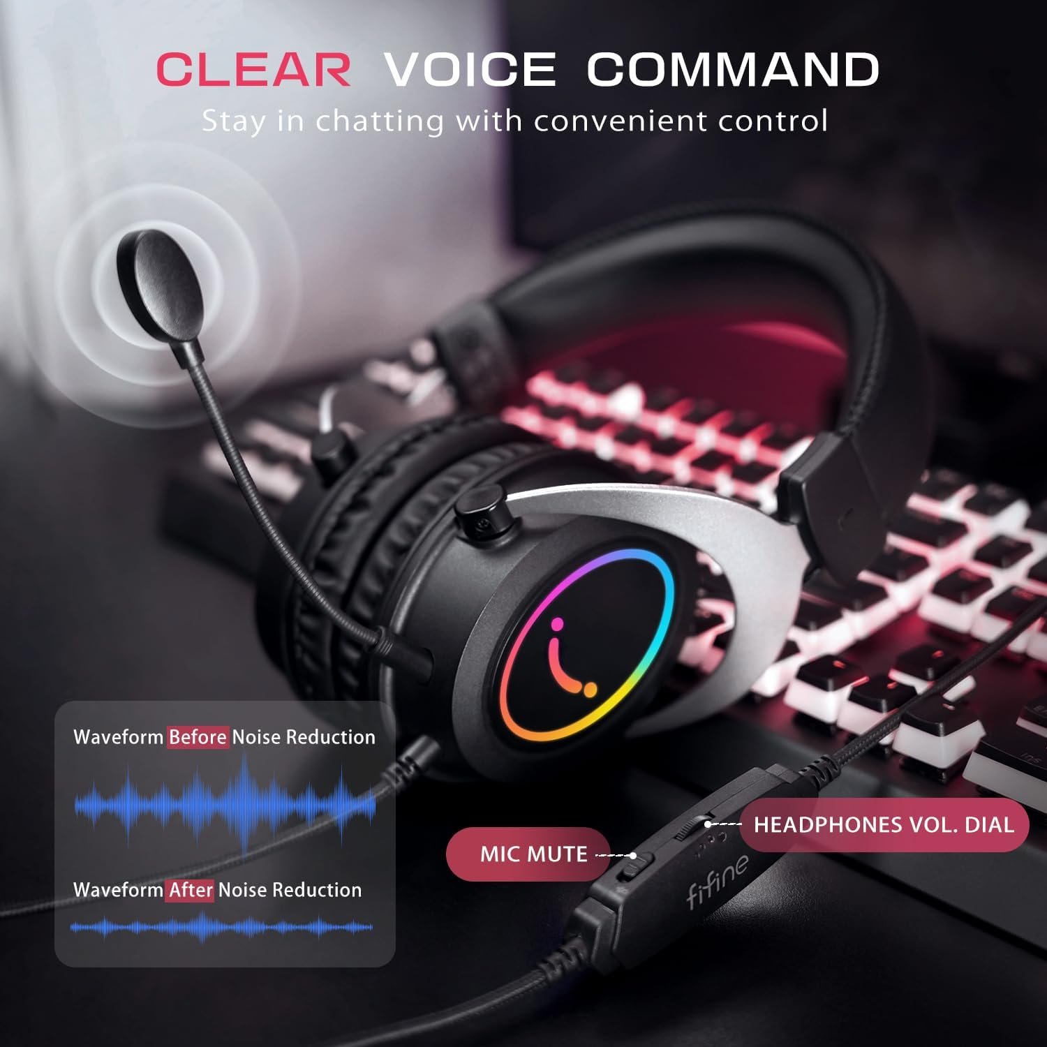 FIFINE RGB Gaming Headsets,Comfortable Over-Ear Headphones with Microphone,Wired Audio Jack Connection,Leather Passive-Noise-Cancelling Earcups,for PC PS4 PS5 Xbox Gamer Ampligame H3 - Image 4