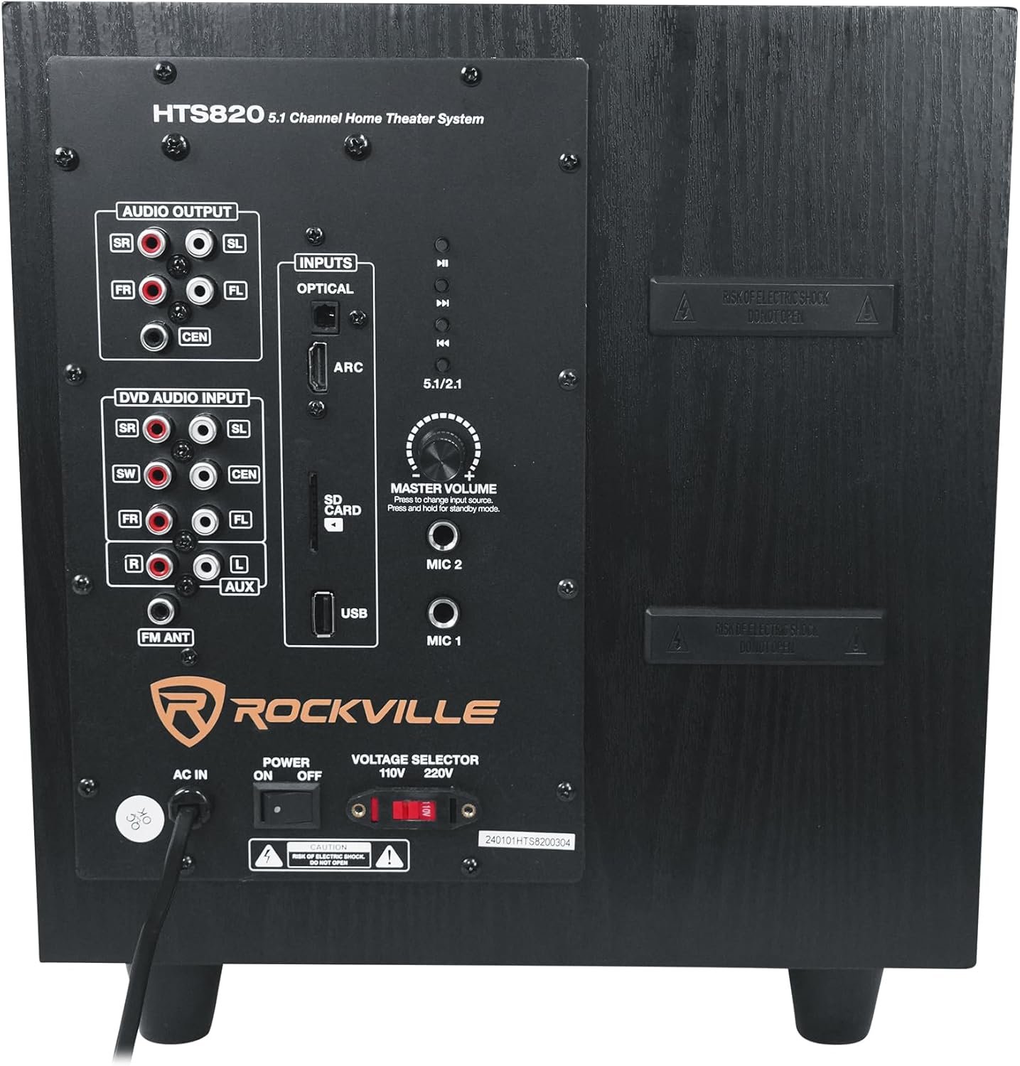 Rockville HTS820 1500W 5.1 Channel Home Theater System with 8" Subwoofer, Bluetooth, USB, Includes Remote and Speaker Mounts - Perfect for Movies, Music, Karaoke - Image 3