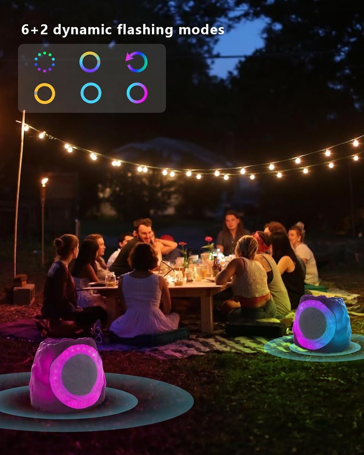 Outdoor Speakers Bluetooth Waterproof Patio TWS Connection Outdoor Bluetooth Speakers Wireless Solar Powered and Rechargeable Rock Speaker for Patio Pool,Backyard (Black, 2 Pack) - Image 4