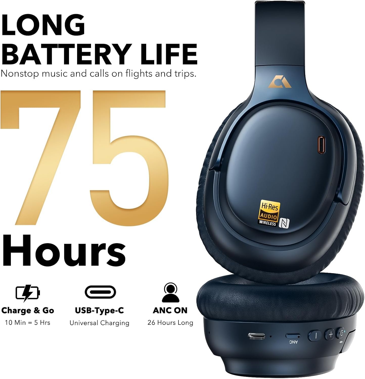1Mii E700 Hybrid Active Noise Cancelling Headphones, Bluetooth Over Ear, Wireless Hi-Res Audio with LDAC & aptX Low Latency for Airplane Travel & Home TV, AI Translation & Custom EQ via APP, Blue - Image 4