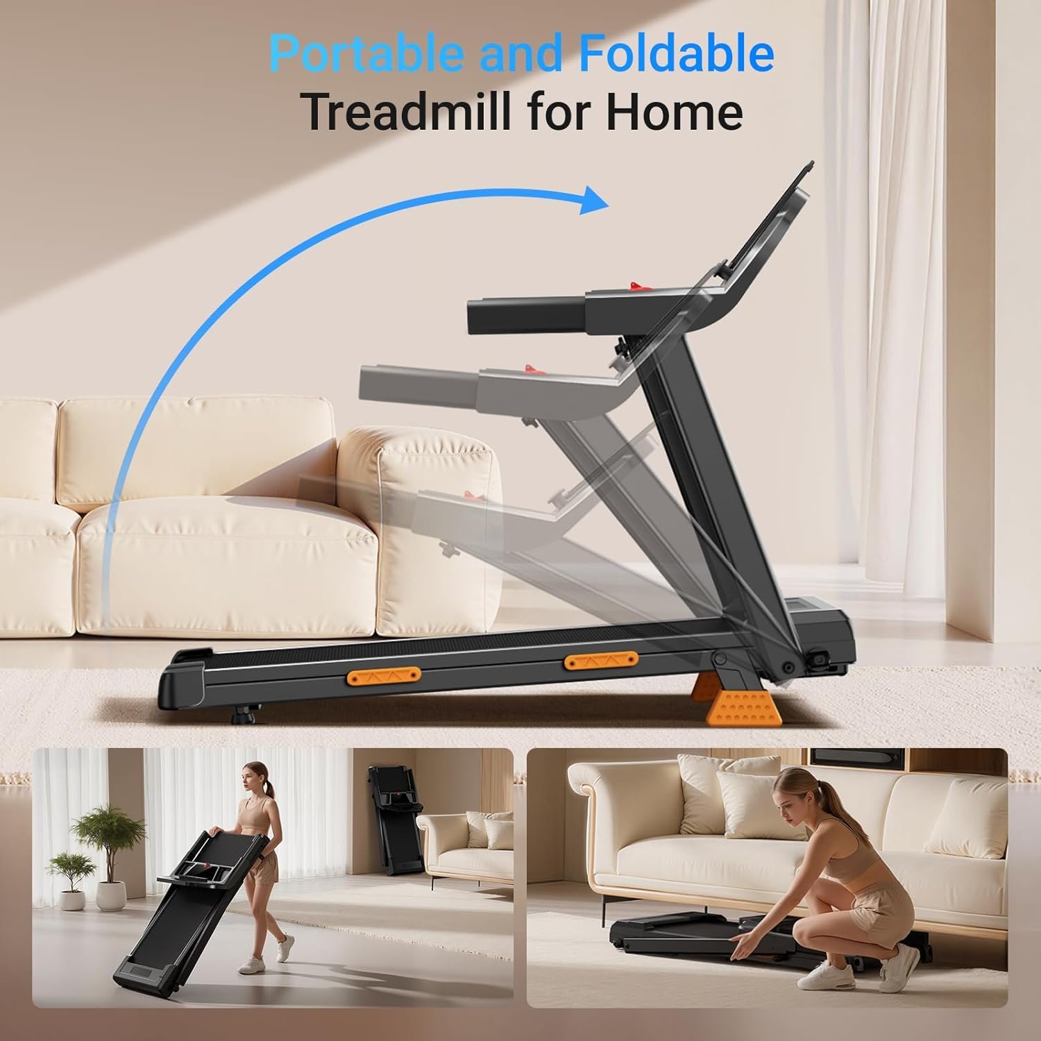 18% Incline Treadmills for Home Small, 3.0HP Foldable Walking Pad Treadmill with 3 LED Displays, Portable Treadmill Up to 400LBS Capacity, 7.5MHP - Image 8