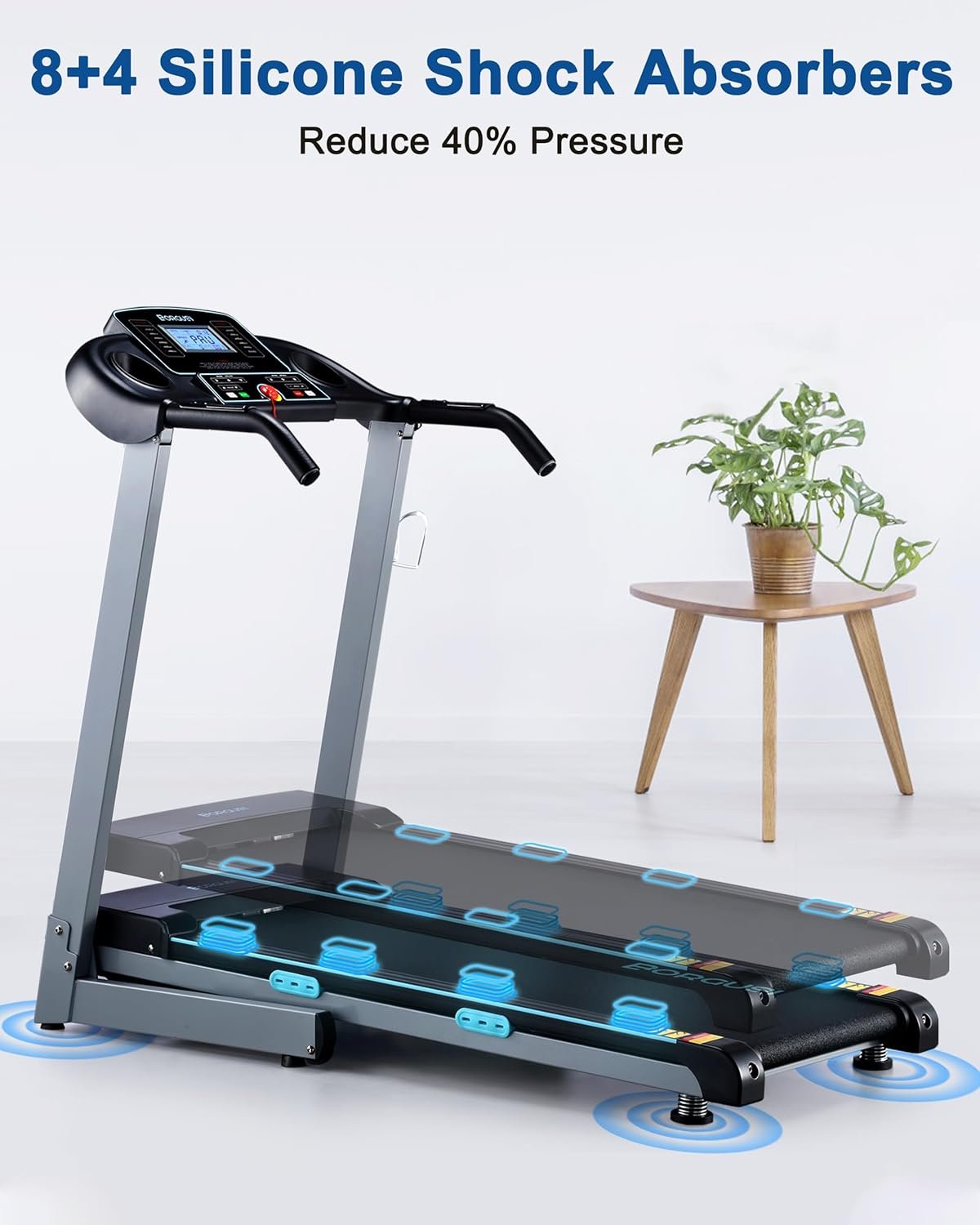 BORGUSI Treadmill with Auto Incline - 300 lb Capacity, 3.0HP Folding Electric Treadmill Up to 8.5 MPH Speed, Running Machine with 17.5" Wide Tread Belt and Bluetooth Speaker for Home Use - Image 5