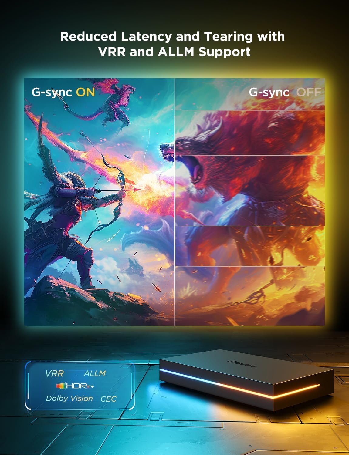 Govee HDMI 2.1 Sync Box 2, AI Sync Box with TV Backlight, Supports 8K@60Hz, 4K@144Hz, VRR and ALLM, Works with SmartThings, Matter and Alexa, RGBIC LED Light Strip for 55-65 inch TVs, 75 LEDs/m - Image 3