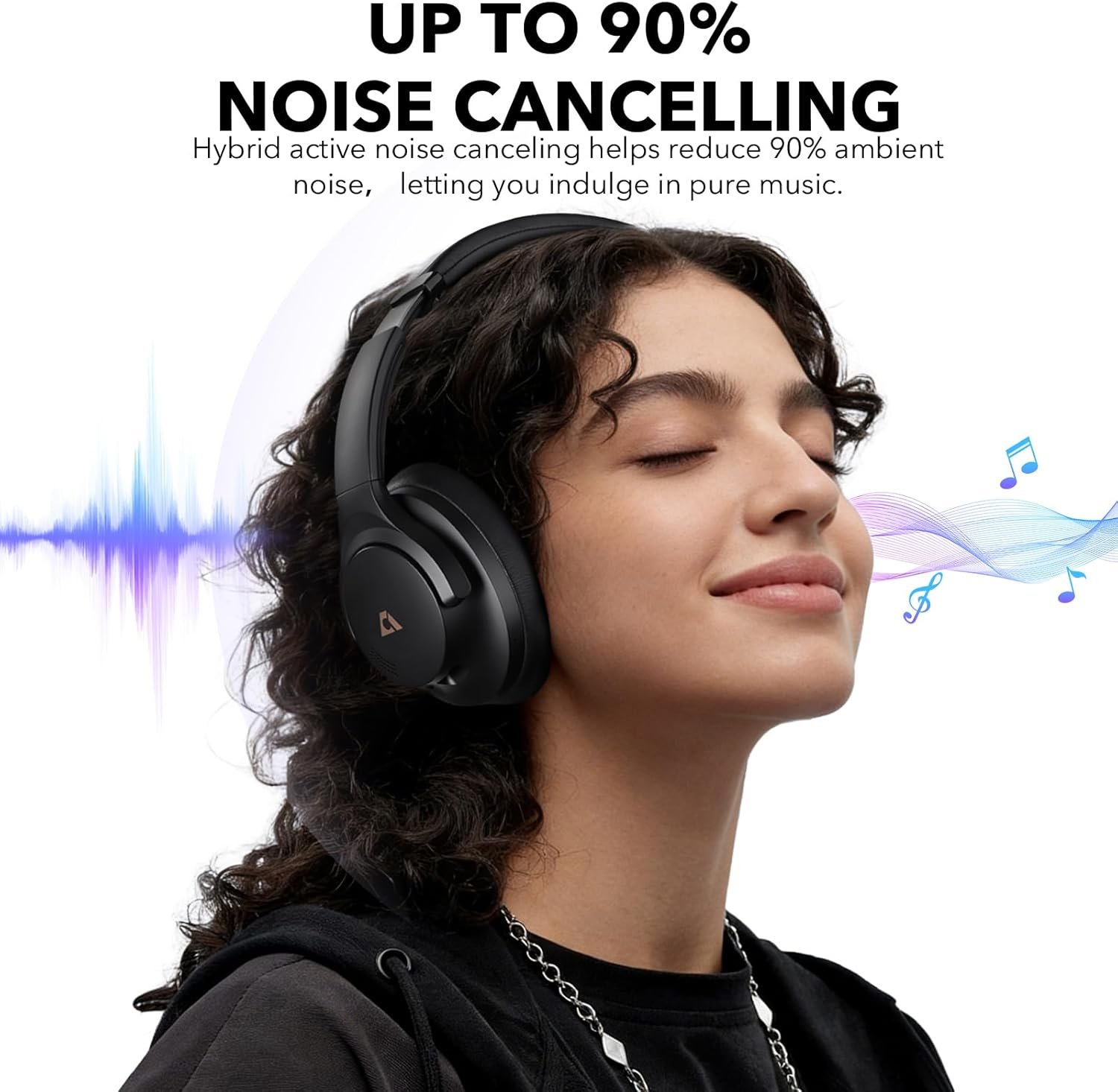 1Mii AI Y8 Active Noise Cancelling Headphones, Bluetooth 6.0 Wireless Over Ear, 100H Playtime Hi-Res Audio, AI Translation & Voice Chat, Custom EQ via APP for Travel & Home Office - Black - Image 2