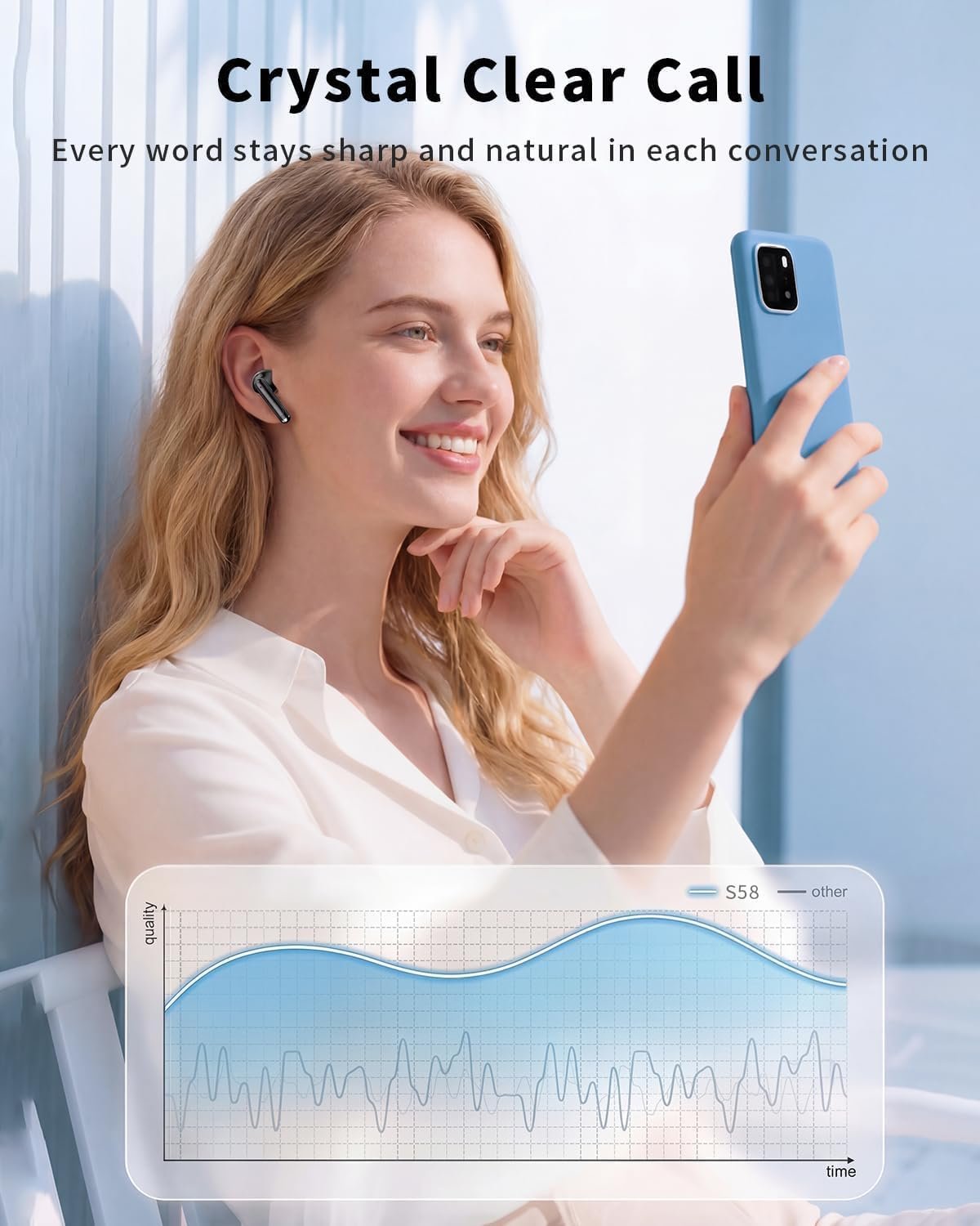 XIAOWTEK Wireless Earbuds, 2026 Bluetooth 5.4 Headphones Bass Stereo Ear Buds with Noise Cancelling Mic, LED Display in Ear Earphones 50H Playtime Ear Buds, IP7 Waterproof for Laptop Pad Phones Black - Image 4