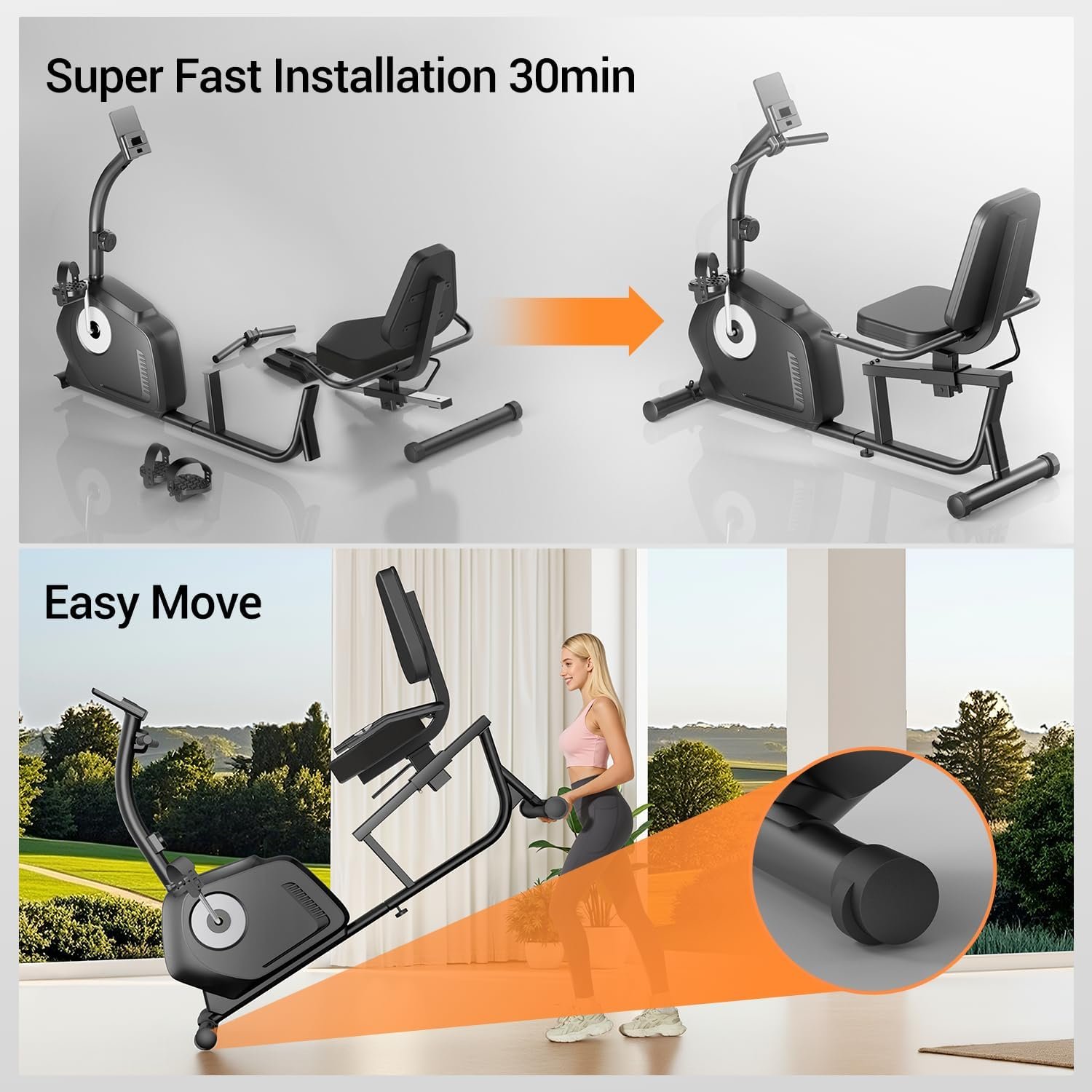 CURSOR FITNESS Recumbent Exercise Bike, 16-Level Magnetic Resistance Stationary Bike for Home workout with Pulse Sensors, Adjustable Seat & Back - Image 6