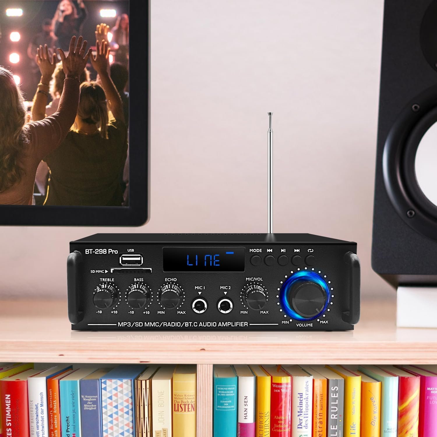 Amplifier Home Audio Stereo Receivers with Bluetooth 5.0,Receicer for Speakers Max 800W, 2.0 Channel Stereo Amplifier System for Home Speakers, Karaoke,Garage,Home Amp/USB/SD/RCA/MIC in - Image 6