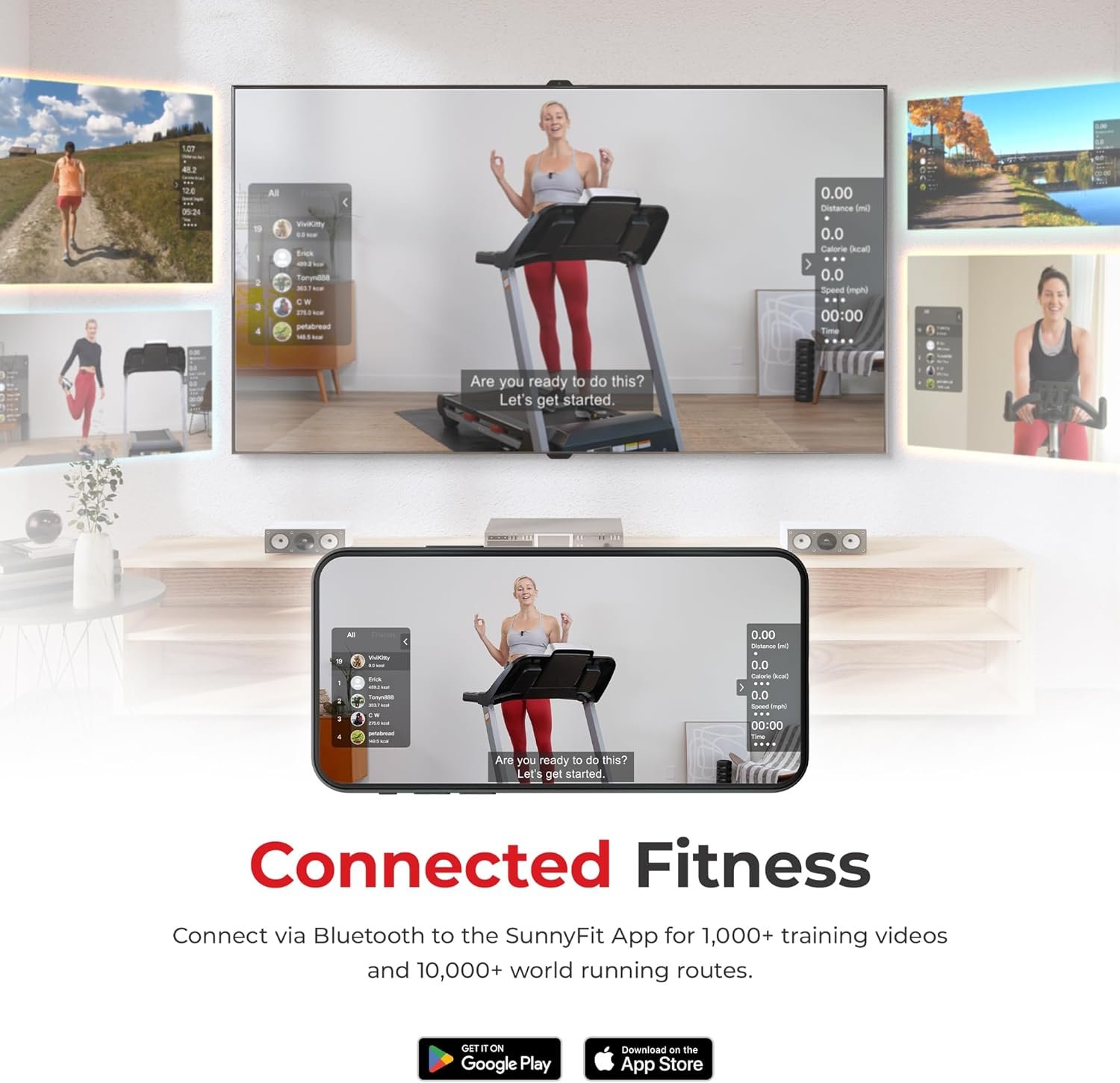 Sunny Health & Fitness Exercise Treadmills Double Deck Sizes and Incline Features with Bluetooth & SunnyFit App - Image 3