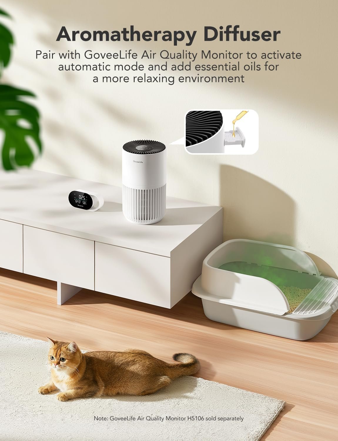 GoveeLife Mini Air Purifier for Bedroom, Smart Filter Air Purifier with App Alexa Control for Pet Hair, Odors, Pollen, HEPA Portable Air Cleaner with 3 Speeds, 2 Modes, Timer, Aroma for Home - Image 7