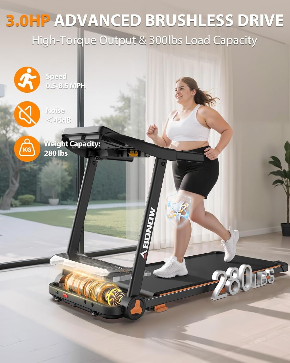 Foldable Treadmill for Home with Incline - Extra Large Dual LED Screen, 8.5MPH Max Speed, Bluetooth Speaker, 280LBS Capacity, 3HP Home Office Treadmills for Running Jogging Walking - Image 7