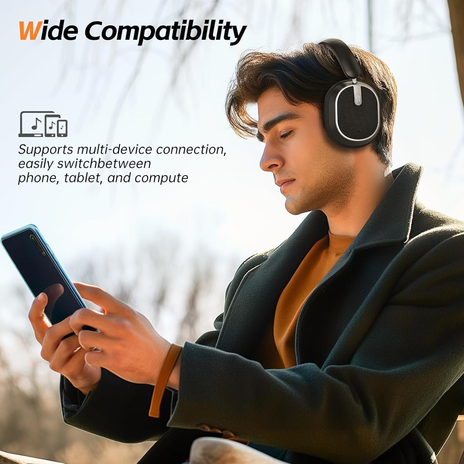 Hybrid Active Noise Cancelling Bluetooth Headphones,Bluetooth 6.0 Over Ear Wireless Headphones with 60H Playtime, Hi-Res Audio, Deep Bass, Memory Foam Ear Cups for Home Office Travel Black - Image 2