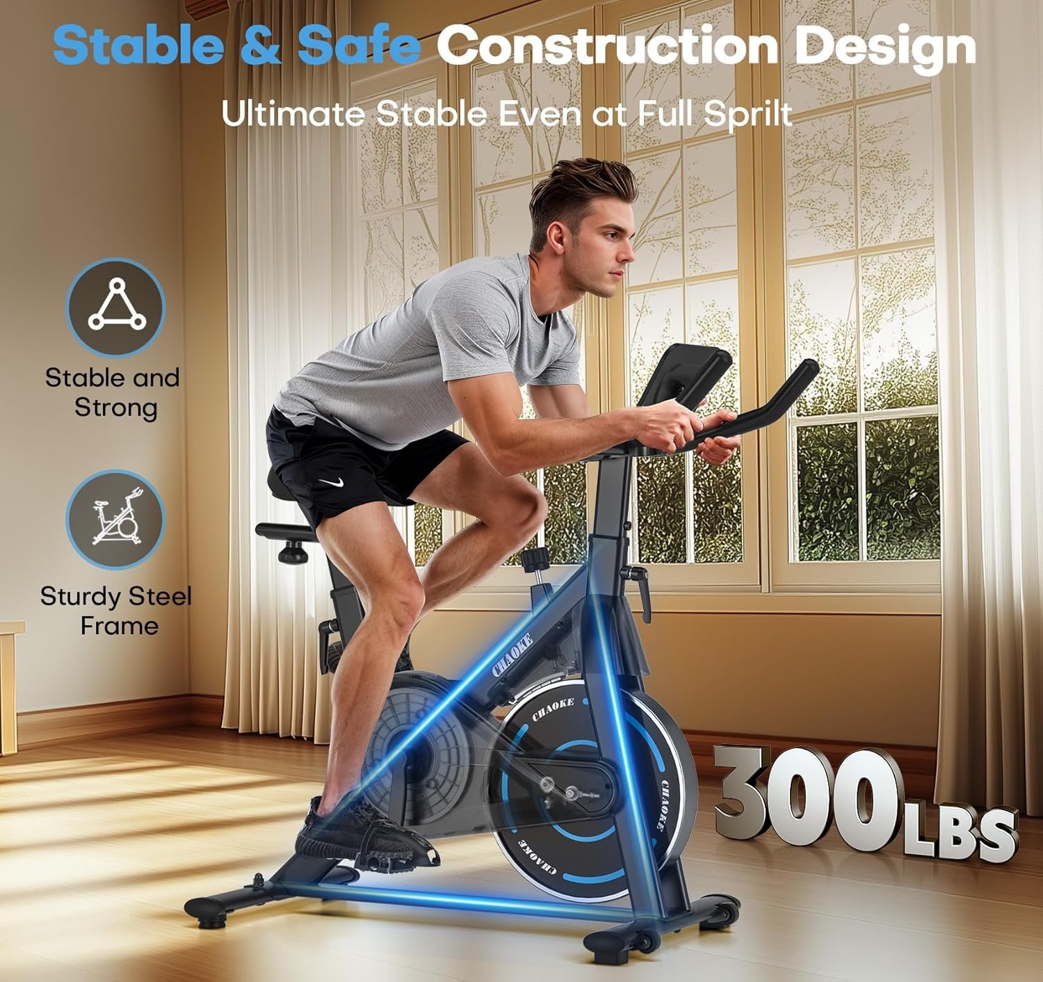 Exercise Bike, CHAOKE Quiet Adjustable Magnetic Resistance Stationary Bike for Home Cardio with App Compatible, 350LB Weight Capacity Indoor Cycling Bike with Comfortable Seat & Digital Display - Image 2