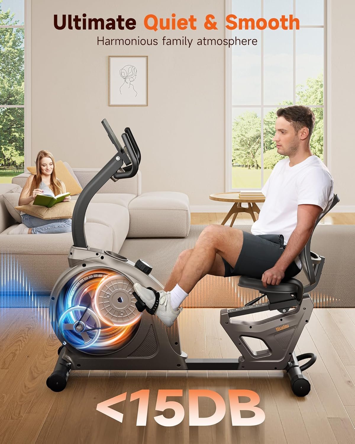 Niceday Recumbent Exercise Bike, Indoor Recumbent Exercise Bike for Home with 400LBS Capacity, High-end Stationary Bike with Smart Bluetooth - Image 4