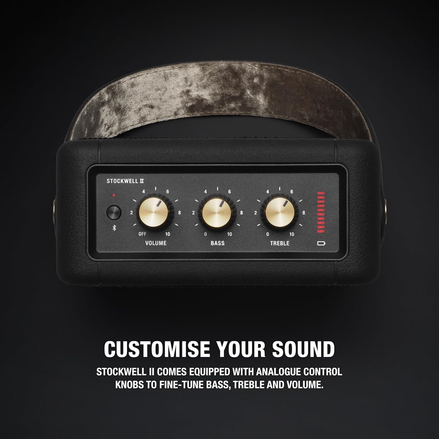 Marshall Stockwell II Portable Bluetooth Speaker, Black and Brass - Image 4