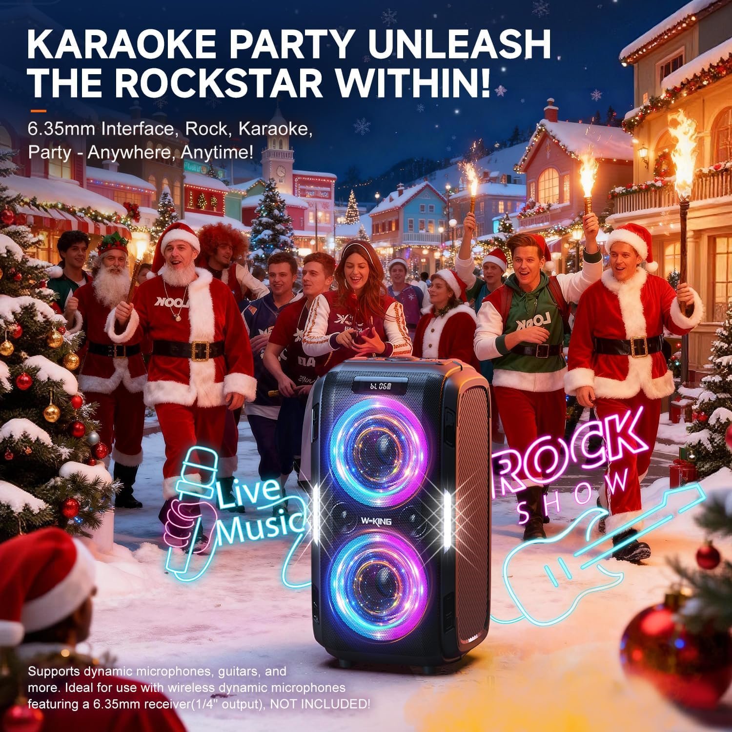 W-KING 270W Peak Party Large Loudest Bluetooth Speaker Bigest Boom Box, Portable Speakers Wireless/12 Custom Deepest Bass/Massive 125dB 6.5''x2 Subwoofer/IPX5/MIC>R in/USB/TF/AUX, Removable Battery - Image 5