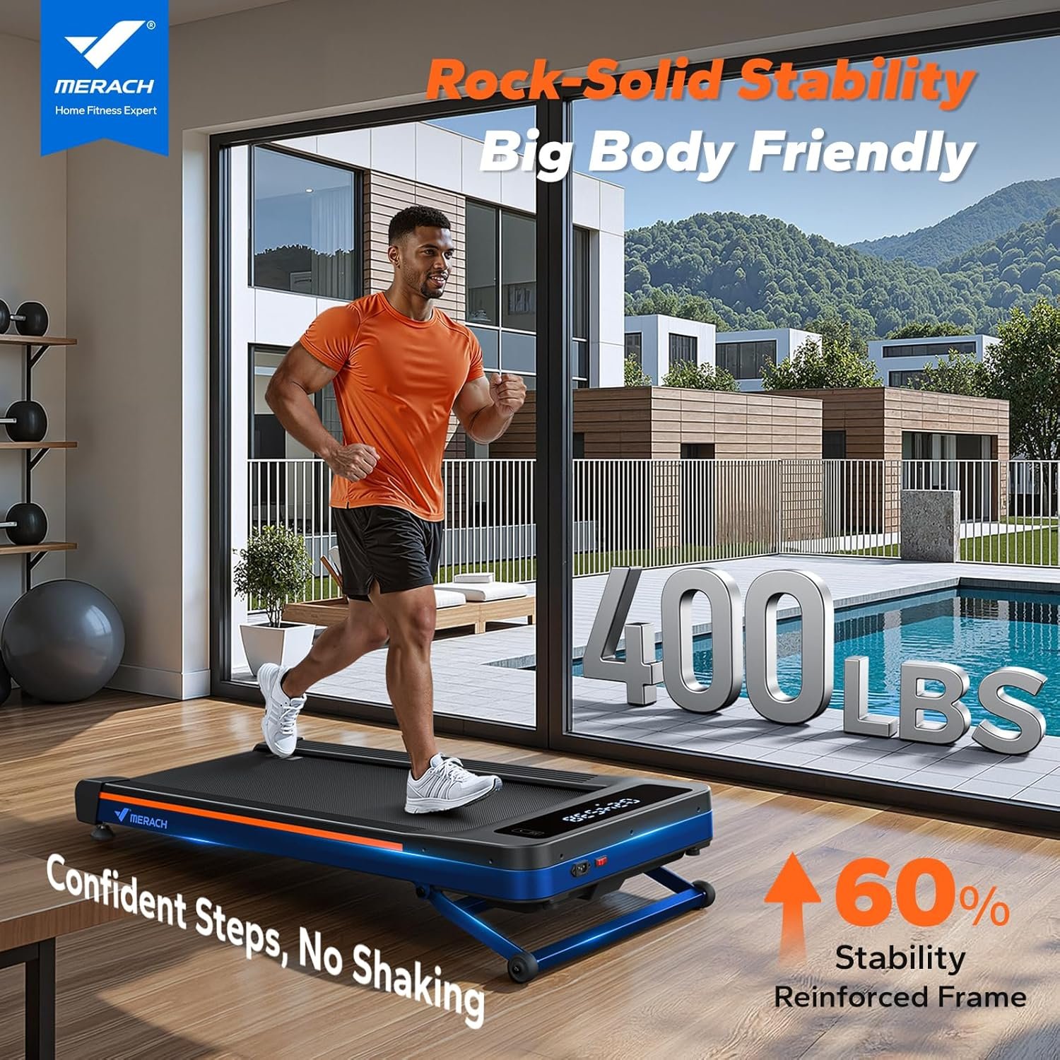 MERACH W50 Walking Pad Treadmills for Home, 12% Auto Incline, 400lbs Capacity, 3.5HP Super Quiet Brushless, 16.5"x41.3" Spacious Running Belt, Under Desk Treadmill with Remote & LED - Image 2