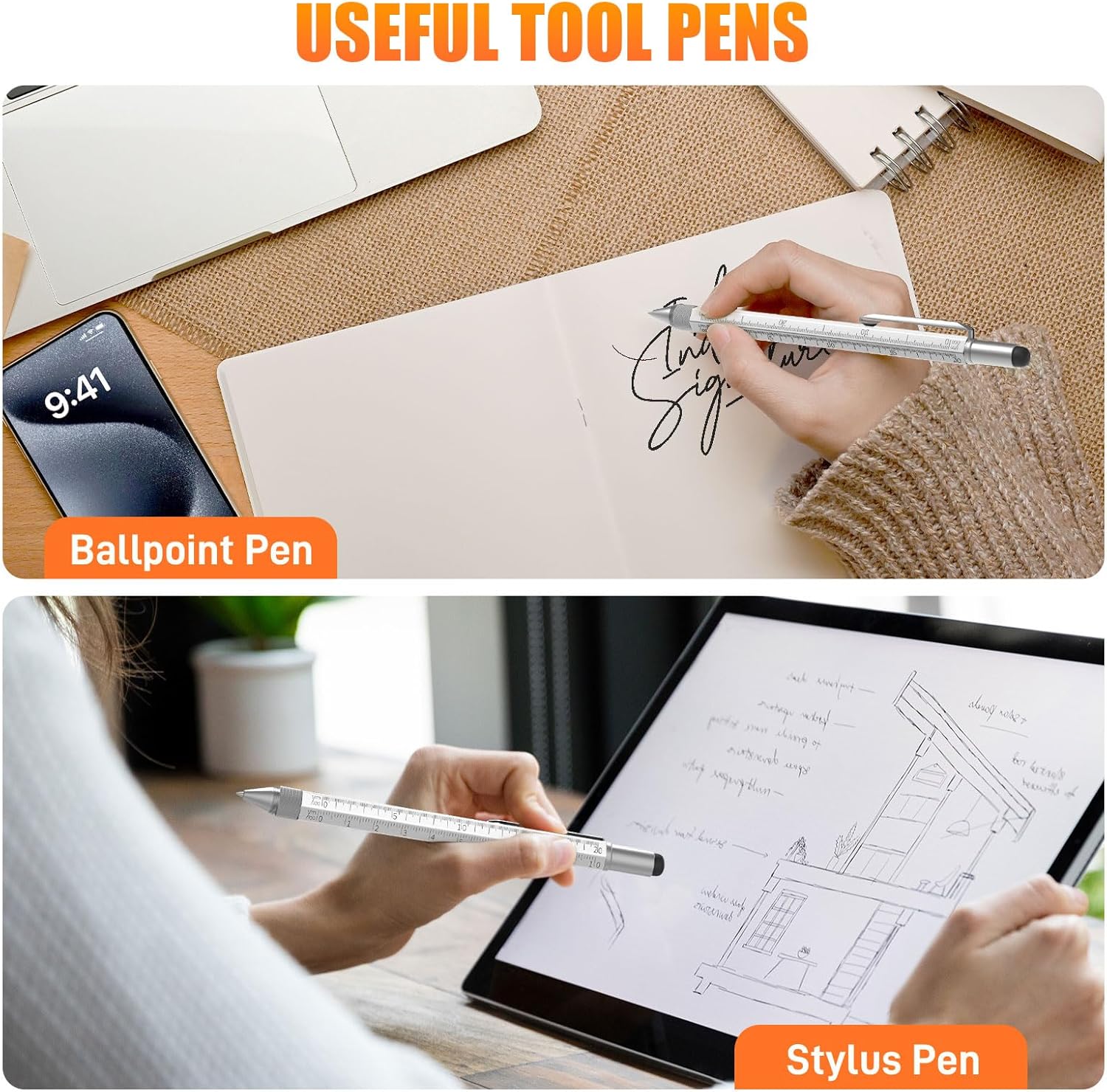 Multi-tool Pen, 6-in-1 Gadget for Men Women, Silver Aluminum Handle for DIY, Father's Day, Birthdays - Image 6