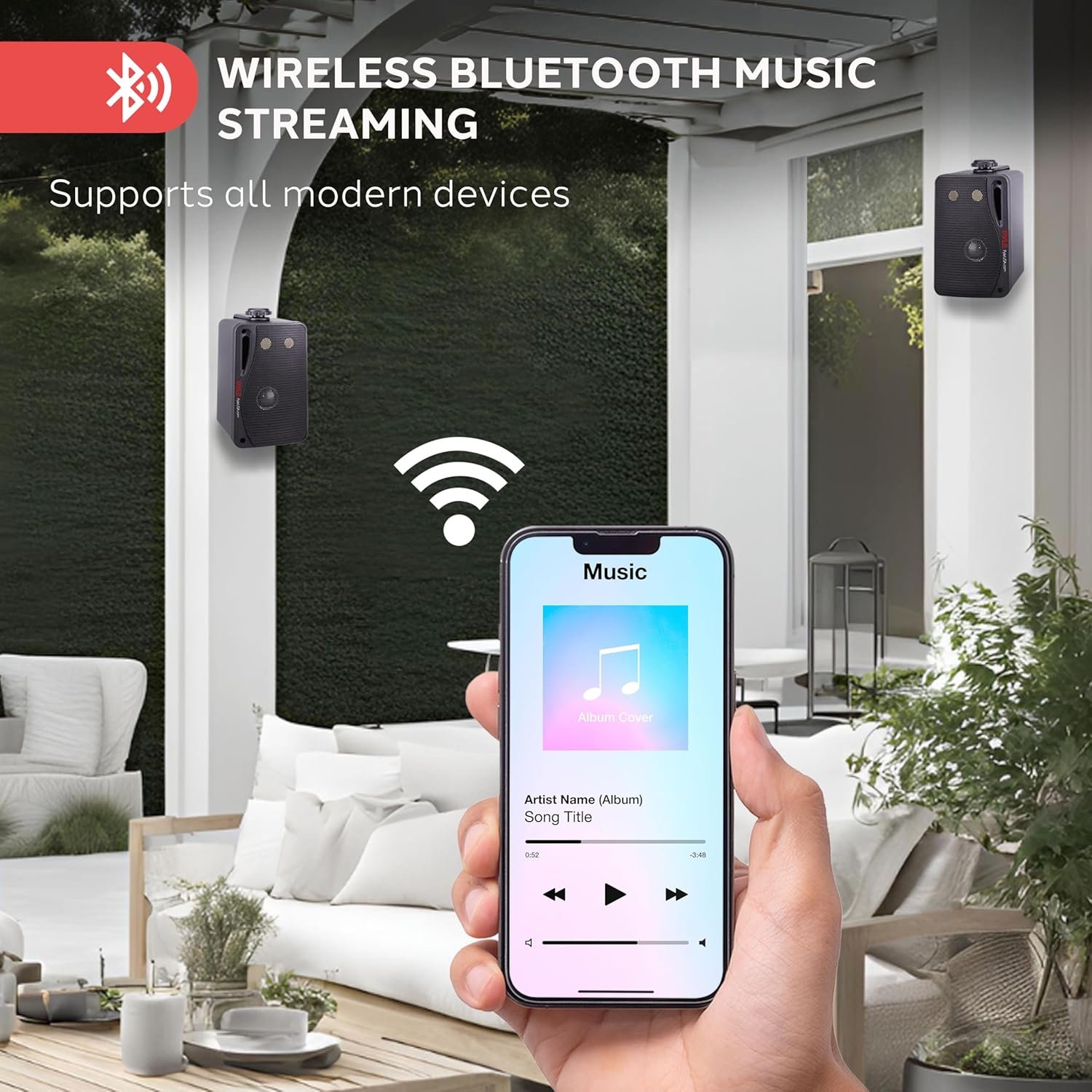 Outdoor Waterproof Wireless Bluetooth Speaker - 3.5 Inch Pair 3-Way Active Passive Weatherproof Wall, Ceiling Mount Dual Speakers System w/Heavy Duty Grill, Patio, Indoor Use - Pyle PDWR42BBT (Black) - Image 3