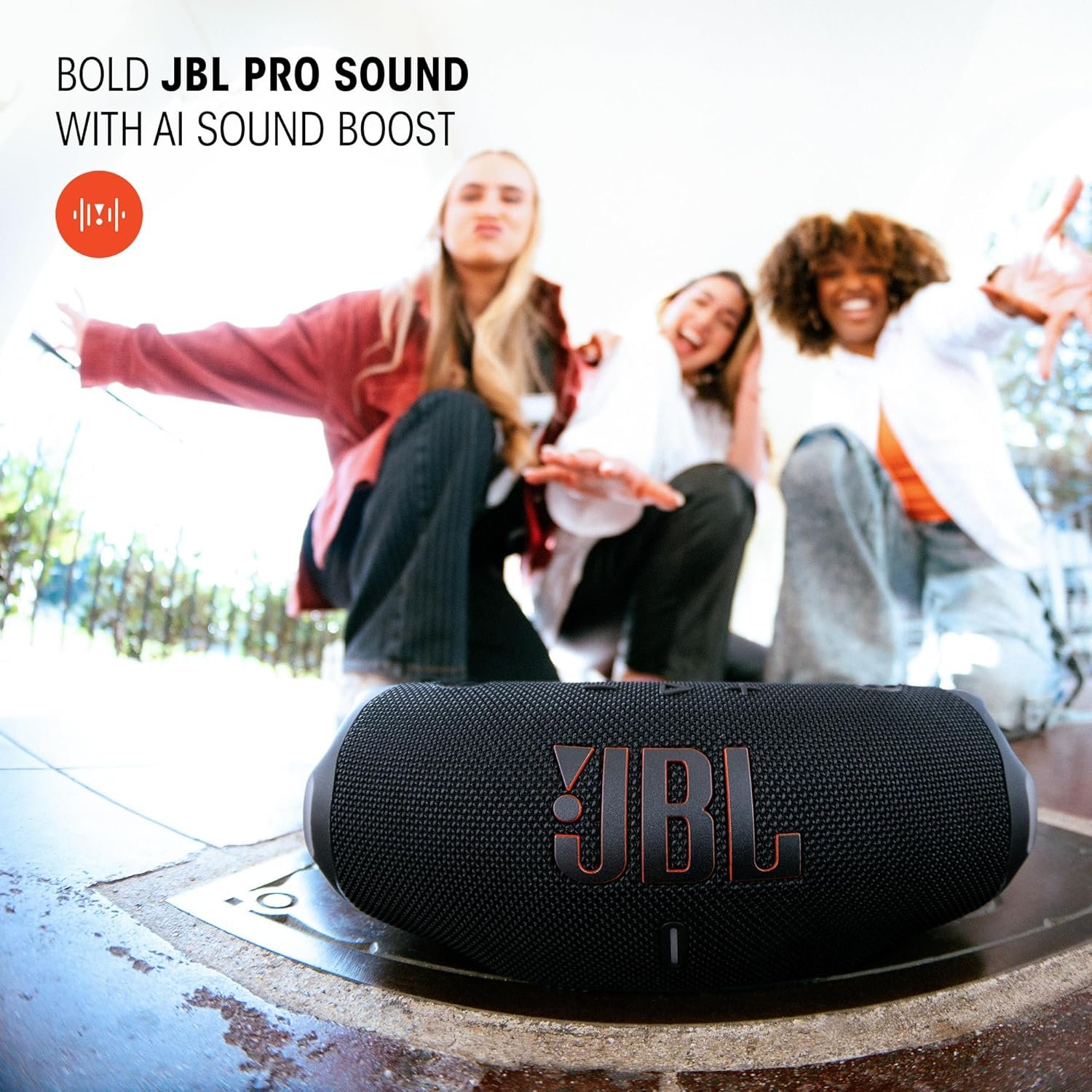 JBL Charge 6 - Portable Waterproof & Drop-Proof Bluetooth Speaker, Bold JBL Pro Sound with AI Sound Boost, 28Hrs of Playtime, Built-in powerbank & Comes with a Sturdy/Removable Carrying Strap (Black) - Image 5