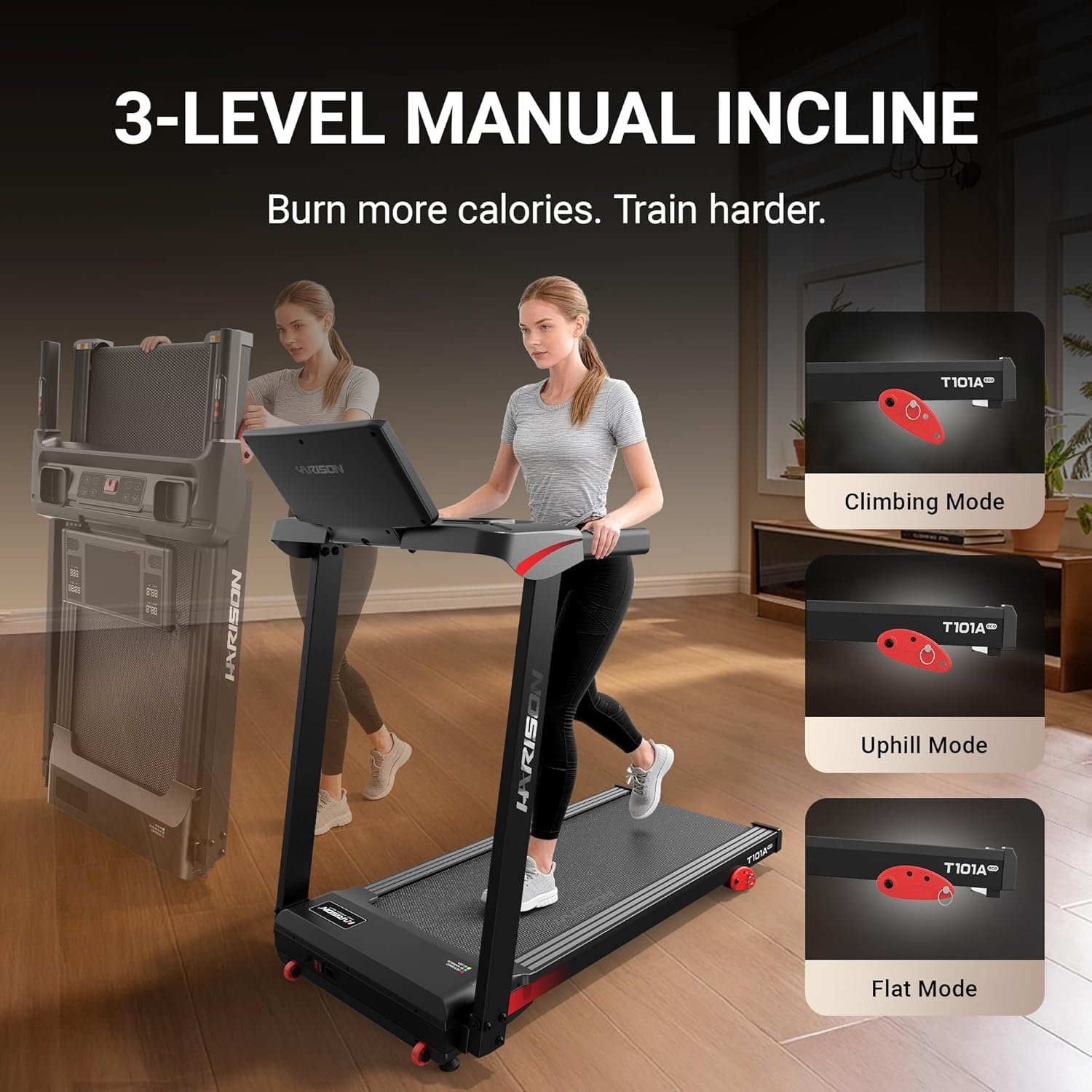 HARISON Treadmill for Home, 3.0 HP Folding Treadmill with Manual Incline, Quiet Motor & Bluetooth Speaker, 300 LB Capacity, 17.7” Wide Running Belt, Space-Saving Design - Image 5