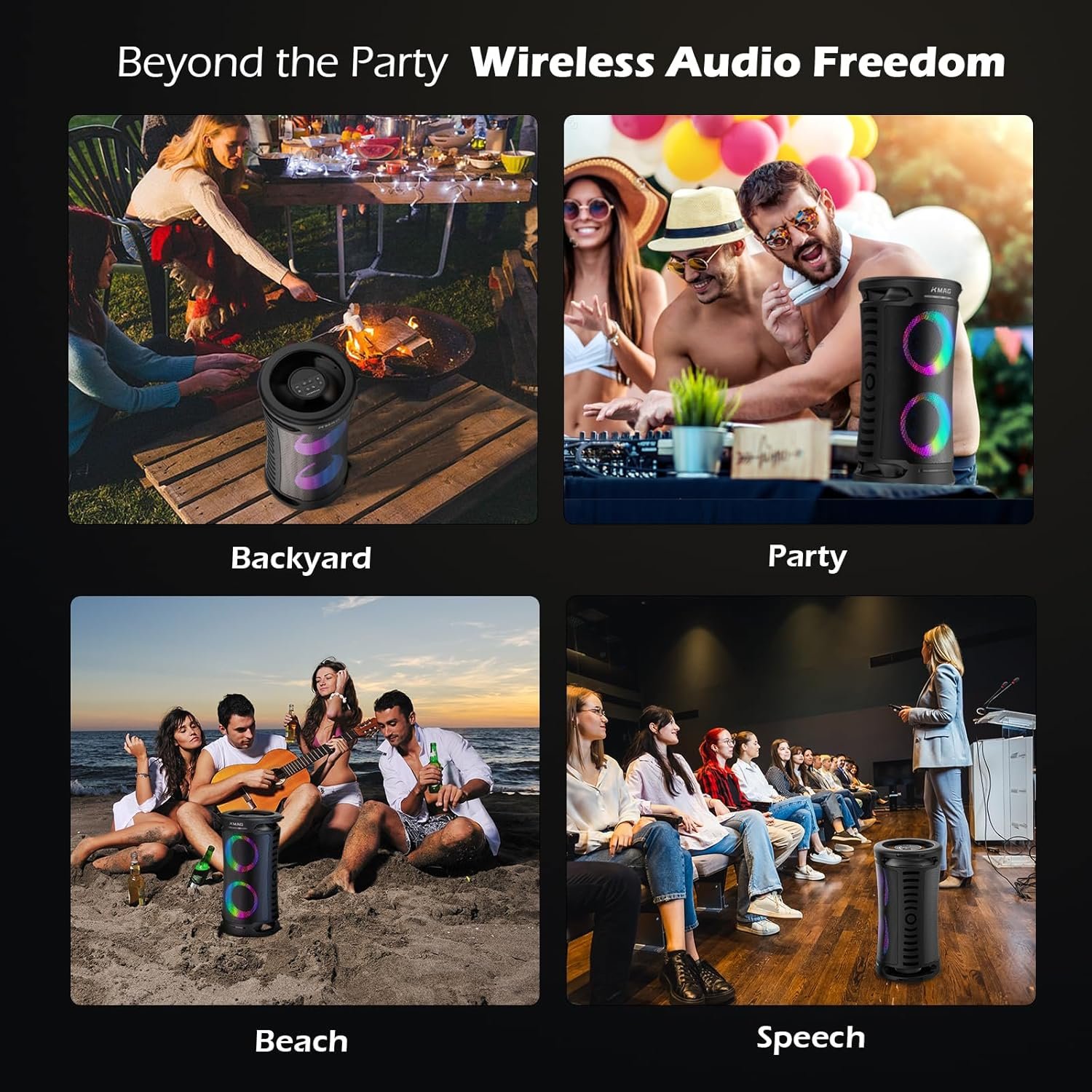 Large Party Bluetooth Speaker, 260W Peak Powerful Loud Sound with Deep Bass, 15Hr Playtime, Fast Charge, RGB Cool Light Show, TWS, Portable for Outdoor Beach, Camping, Backyard, Work, Home (Black) - Image 8