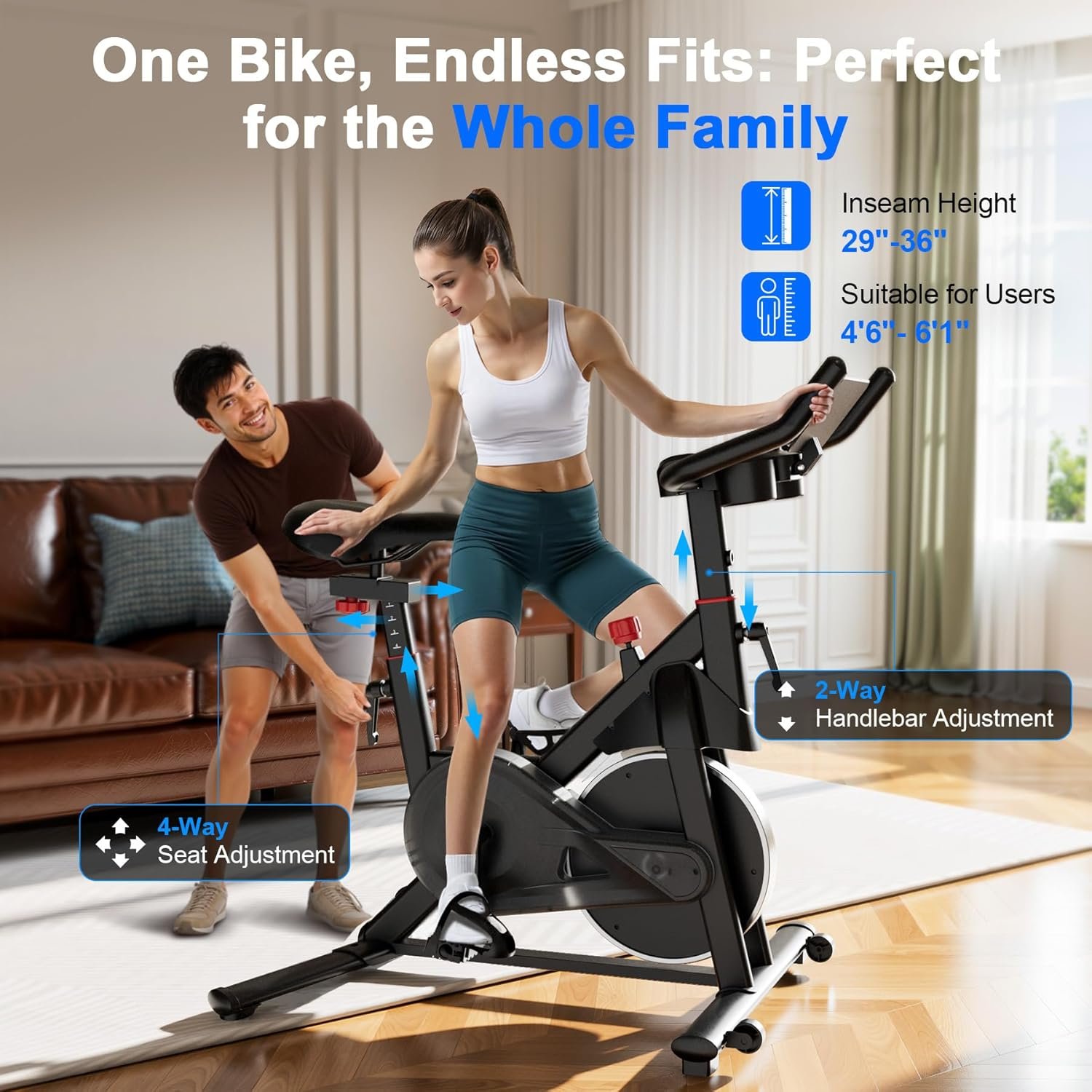 Indoor Cycling Bike - 32-Level Magnetic Resistance Stationary Exercise Bike with Adjustable Seat & Handlebars, Silent Belt Drive for Home Cardio (Fits Users 5'1" to 5'11", 300lbs Capacity) - Image 3