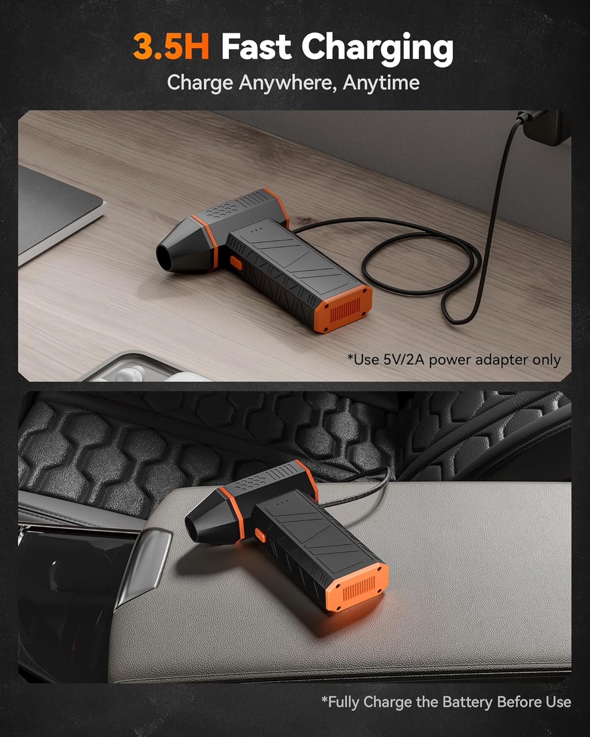WOLFBOX MegaFlow 50 Compressed Air Duster-110000RPM Super Power Electric Air Duster, 3-Gear Adjustable Mini Blower with Fast Charging, Dust Blower for Computer, Keyboard, House, Outdoor and Car - Image 6
