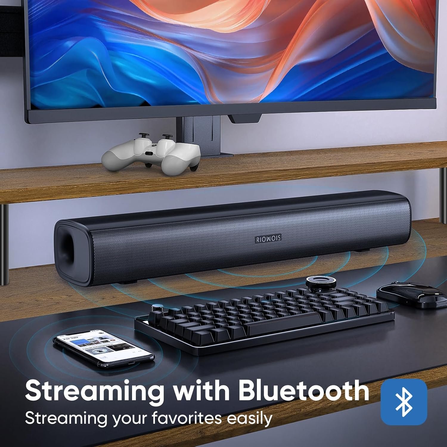 RIOWOIS Sound Bar for Smart TV, Soundbar for TV with Bass Reflector and Easy Set up, Home Audio Surround Sound System for TV PC Projector, Wall Mountable - Image 5