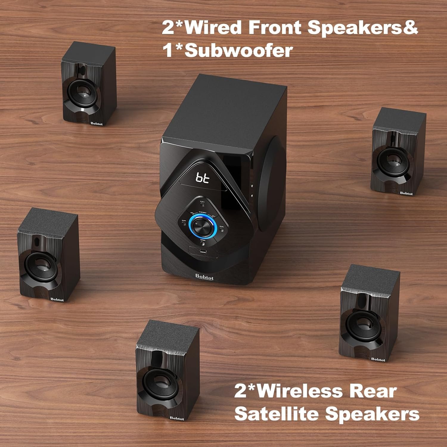 Bobtot Home Theater System Wireless Rear Satellite Speakers 800W 6.5 inch Subwoofer 5.1/2.1 Channel Surround Sound Systems with ARC Optical Bluetooth Input - Image 6