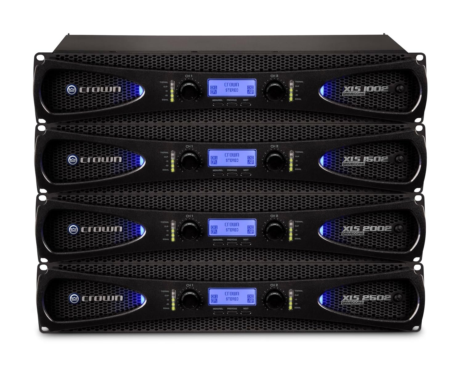 Crown XLS1002 2-Channel Class D DriveCore Professional Power Amplifier with DSP, Band Pass Filters & Peakx Limiters. XLR/RCA Inputs, 350W at 4 Ohm, PureBand Crossover System. Black - Image 4