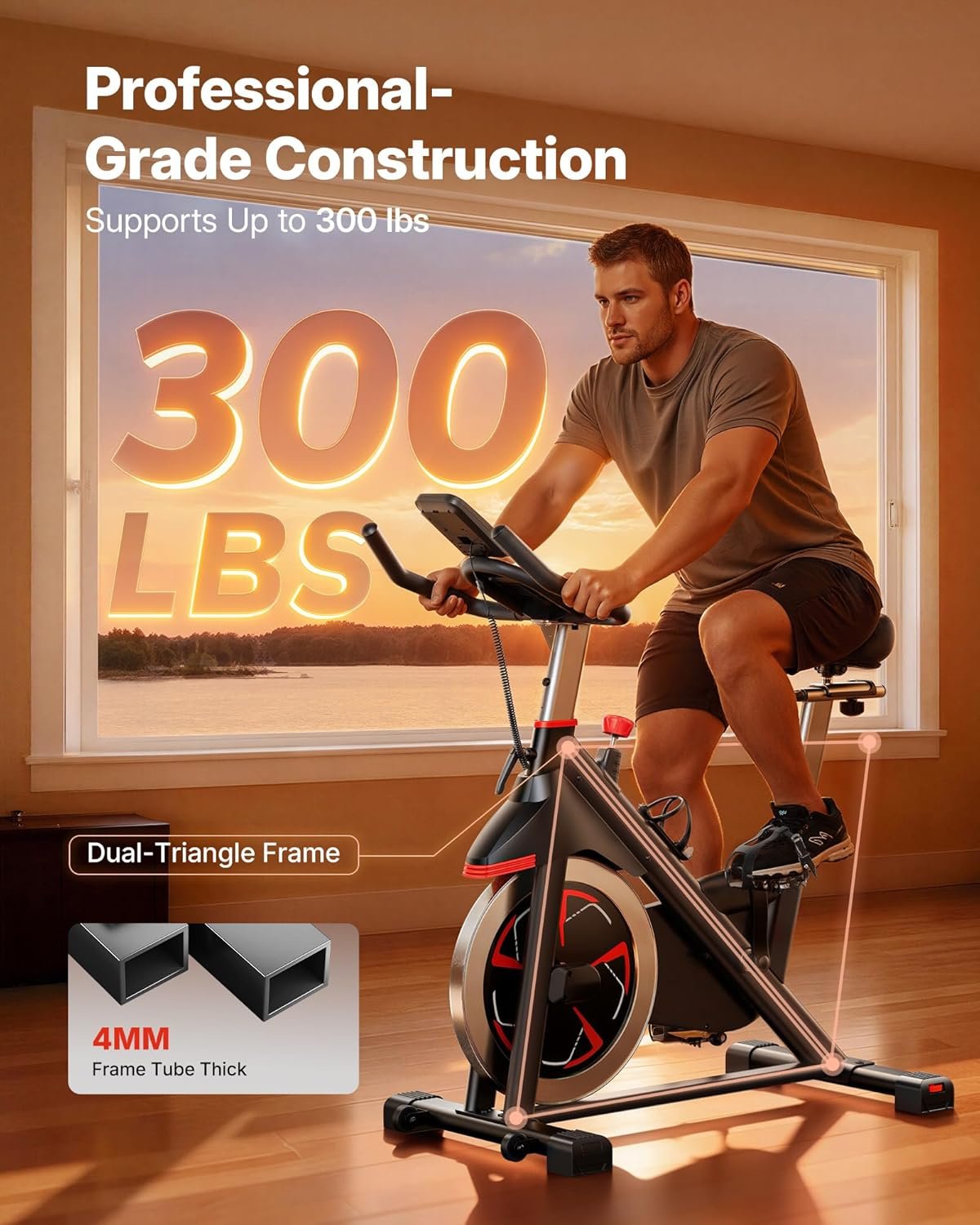 Merach Exercise Bike for Home Gym, Low Noise Stationary Bike with Brake Pad, Indoor Workout Bike with Self-Developed App, Tablet Mount and Fitness Courses for Weight Loss, 300 Lb Weight Capacity - Image 2