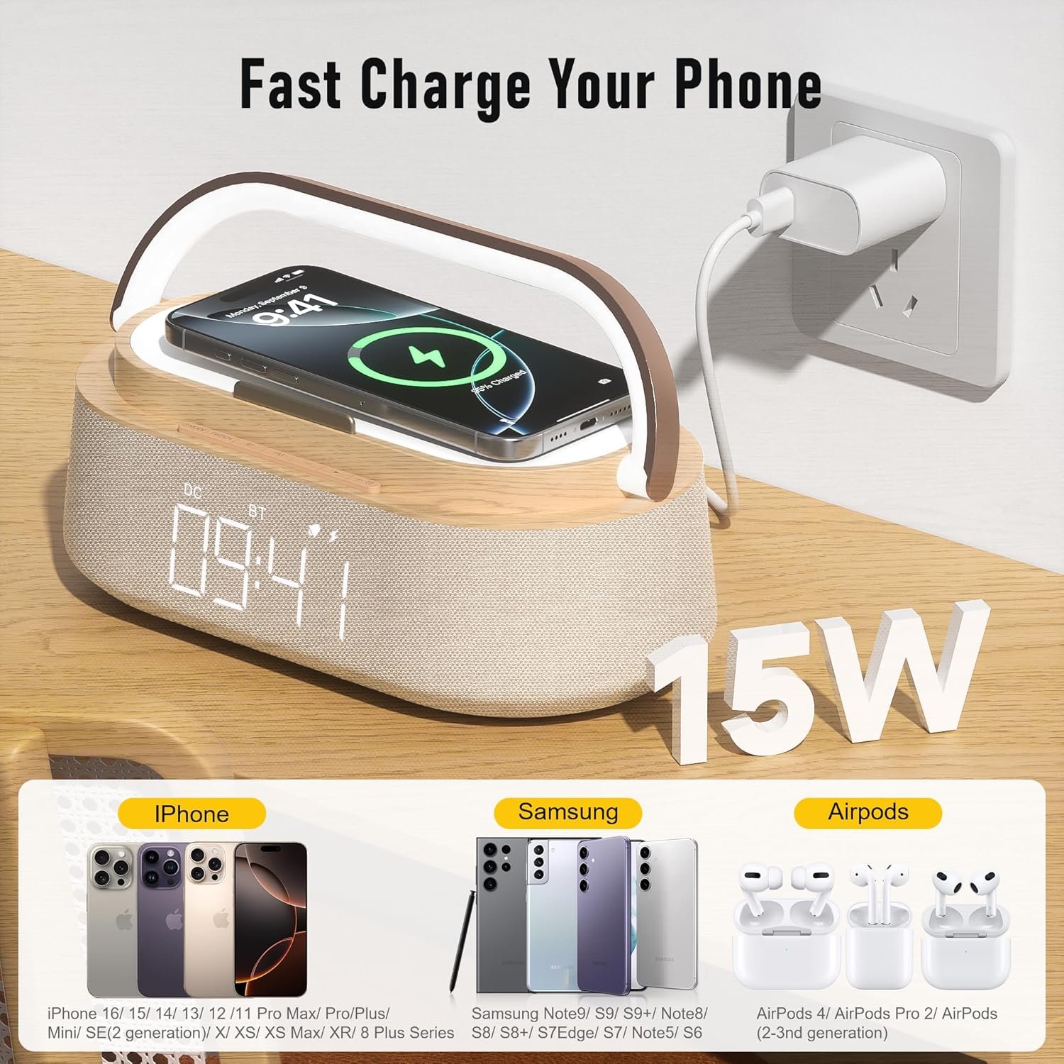 FREEFISH Bluetooth Speaker with Wireless Charge FM Radio 2500mAh Battery, LED Night Light Suitable for Home,Bedroom,Office,Gifts - Image 6