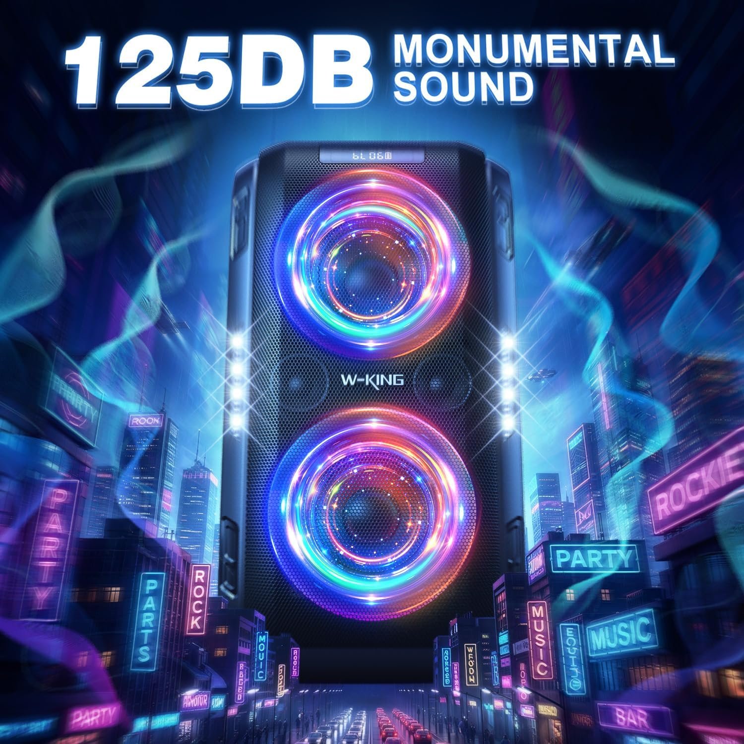 W-KING 270W Peak Party Large Loudest Bluetooth Speaker Bigest Boom Box, Portable Speakers Wireless/12 Custom Deepest Bass/Massive 125dB 6.5''x2 Subwoofer/IPX5/MIC>R in/USB/TF/AUX, Removable Battery - Image 4