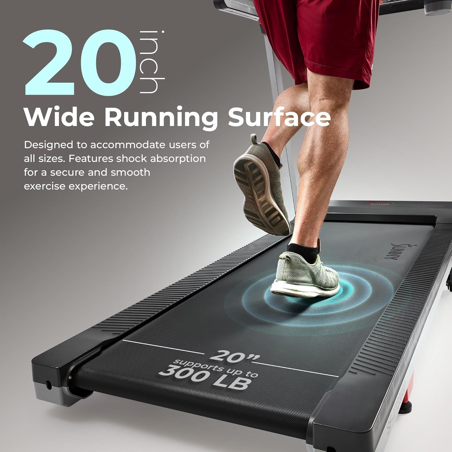 Sunny Health & Fitness Fully Assembled OneClick-Fold 20" Smart Treadmill with Auto Incline & SunnyFit App - Image 4