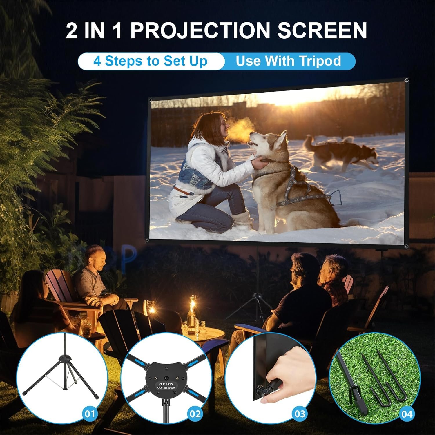 Projector Screen with Stand, Outdoor Projector Screen 16:9 and Tripod Stand, Portable Projection Screen with 1.2 Gain, Lightweight and Compact, Easy Setup, Idea for Home Cinema, Backyard, (120 Inch). - Image 4