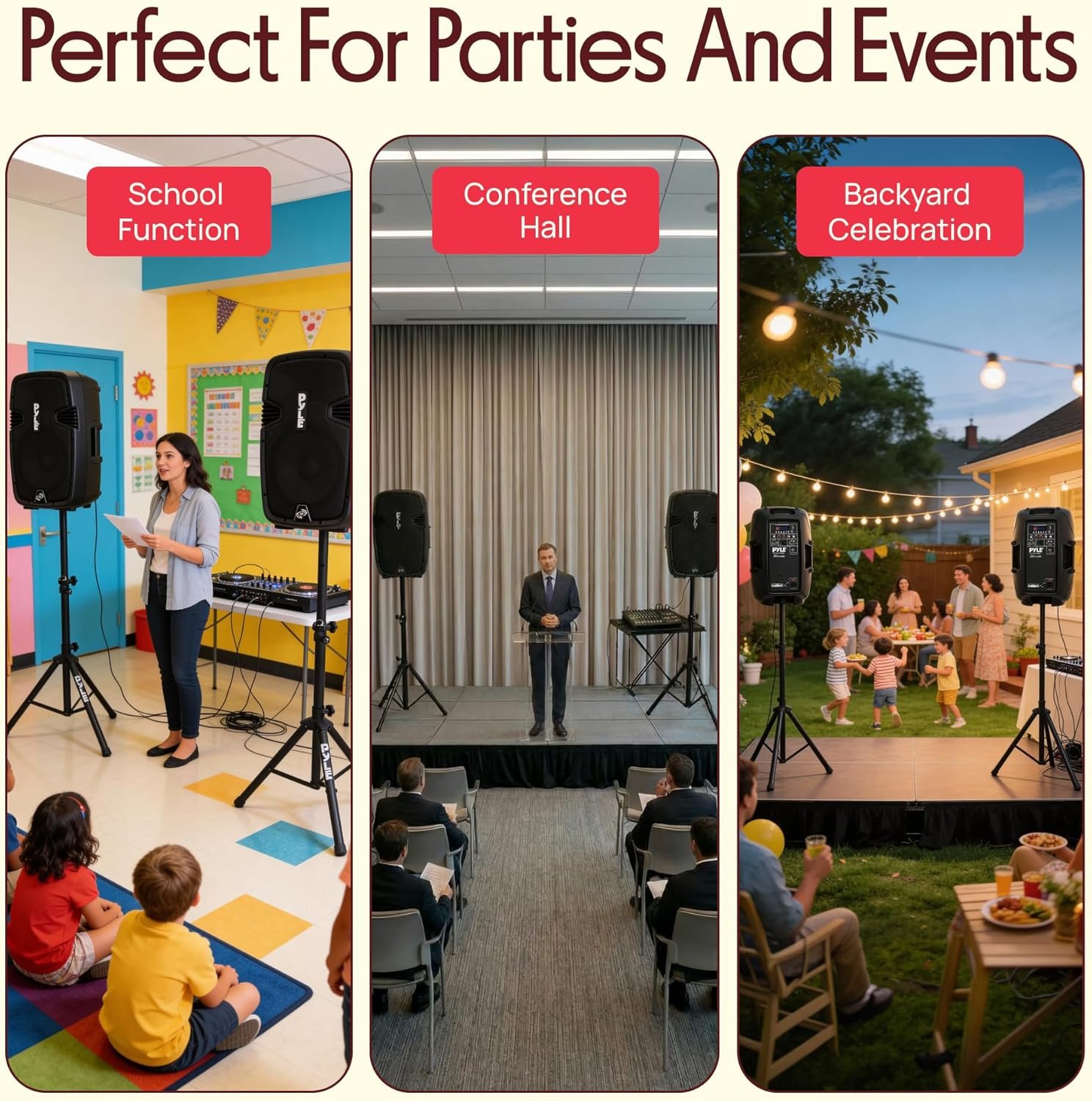 Wireless Portable PA Speaker System - 1800W High Powered Bluetooth Compatible Active + Passive Pair Outdoor Sound Speakers w/ USB SD MP3 AUX - 35mm Mount, 2 Stand, Microphone, Remote - Pyle PPHP1249KT - Image 3