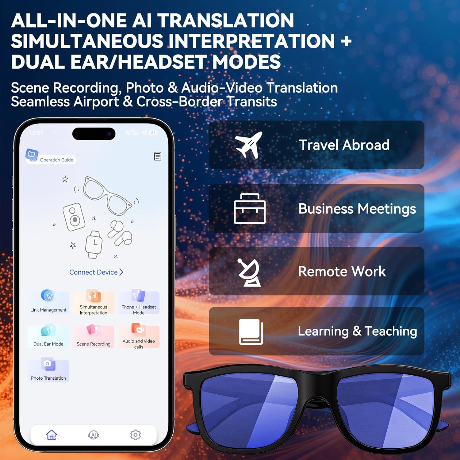 2026 Smart Audio Glasses with Electrochromic Lenses, Adjustable Tint Sunglasses for Driving,Travel,Daily Use,Open Ear Bluetooth 5.4, AI Translation, Premium Tech Gadget Gift for Men Women - Image 5