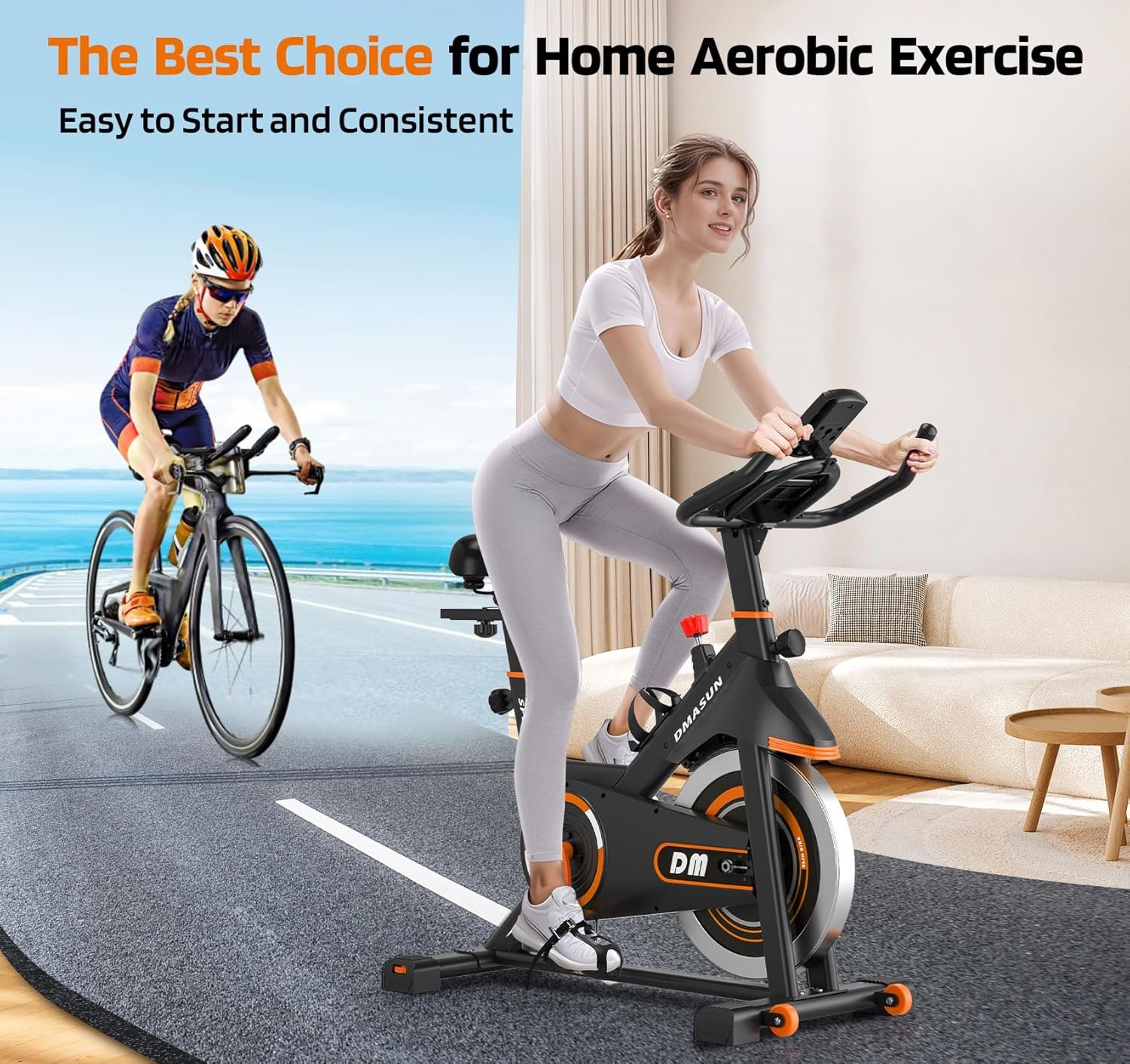 DMASUN Exercise Bike, Silent Magnetic Resistance Stationary Bike for Home with 330 LBS Capacity, Pedals with Anti-loosening Nuts, Indoor Bike with Comfortable Seat Cushion, Digital Display - Image 7