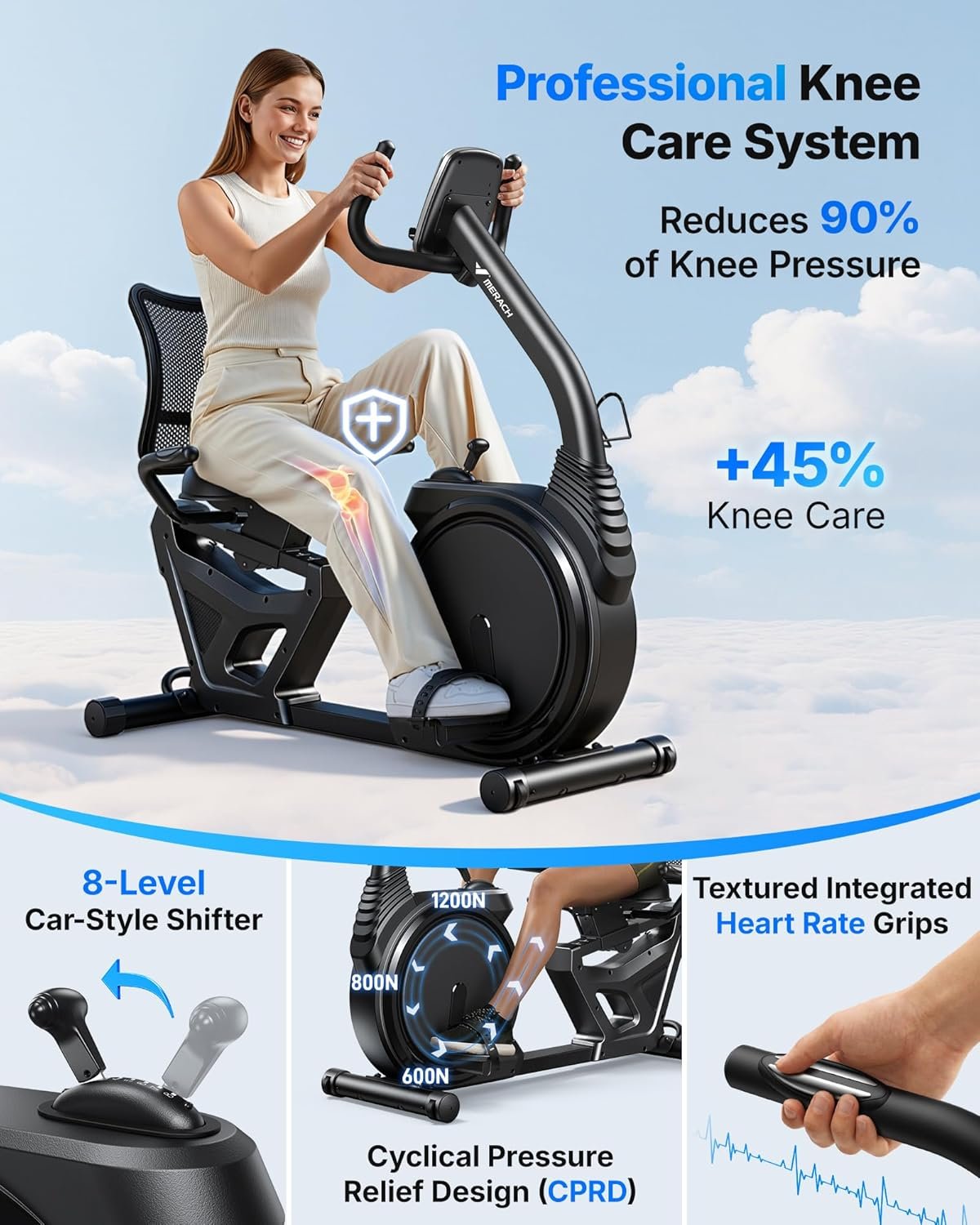 MERACH Recumbent Exercise Bikes for home, Light Commercial High-end Recumbent Bike for Seniors Adults, Magnetic Recumbent Exercise Bike with Smart Bluetooth and Exclusive App, LCD, Heart Rate Handle - Image 2