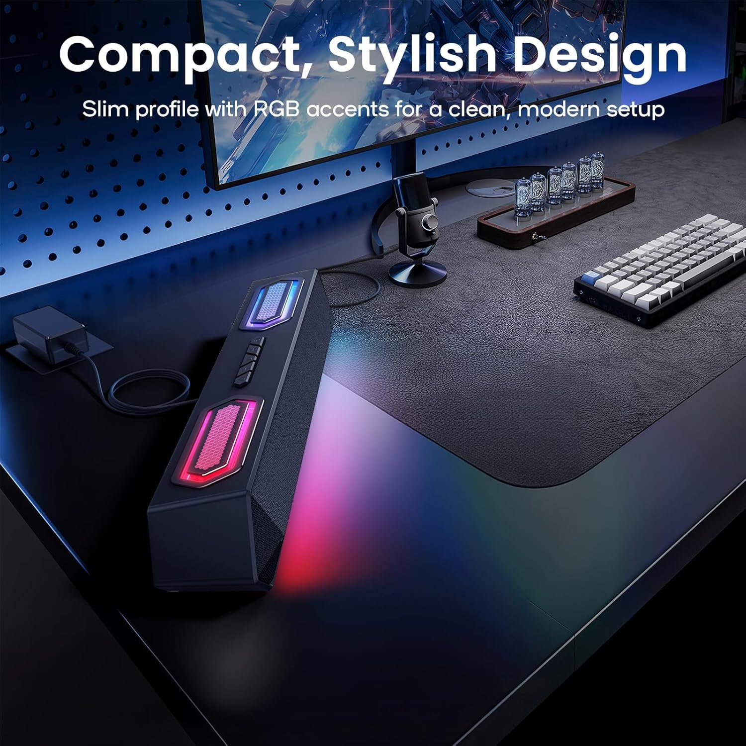 Deeyaple Computer Speakers, 40W PC Speakers for Desktop Monitor with Bluetooth 5.3 & USB Audio, HiFi Stereo Gaming Soundbar with Custom EQ Software, Dynamic RGB Lighting for Laptop, PS4, PS5, Black. - Image 7