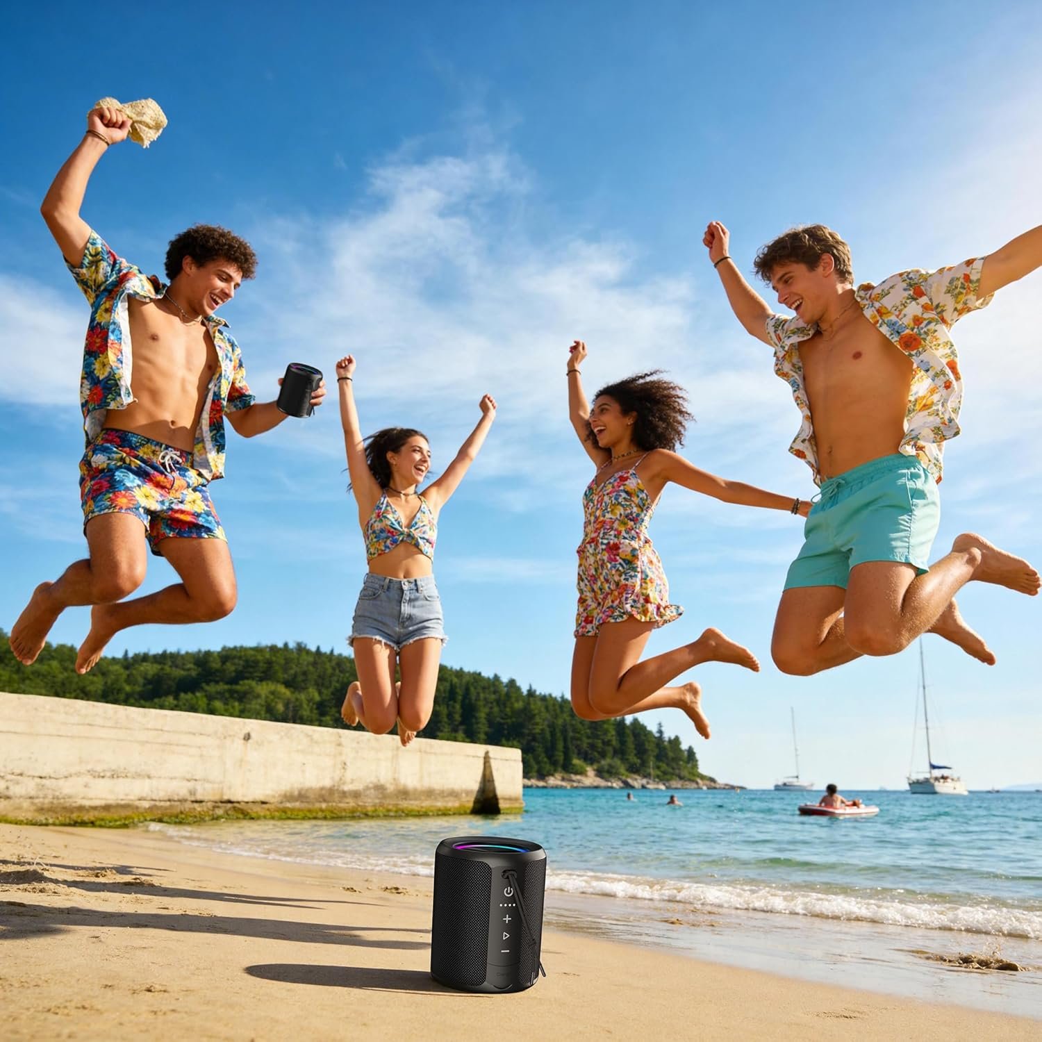 Portable Bluetooth Speaker, IPX7 Waterproof Wireless Speaker with 20W Loud Stereo Sound, 15H Playtime & Beat-Synced RGB Light, Small Outdoor Speaker for Shower, Pool, Beach, Hiking and Gifts - Image 8