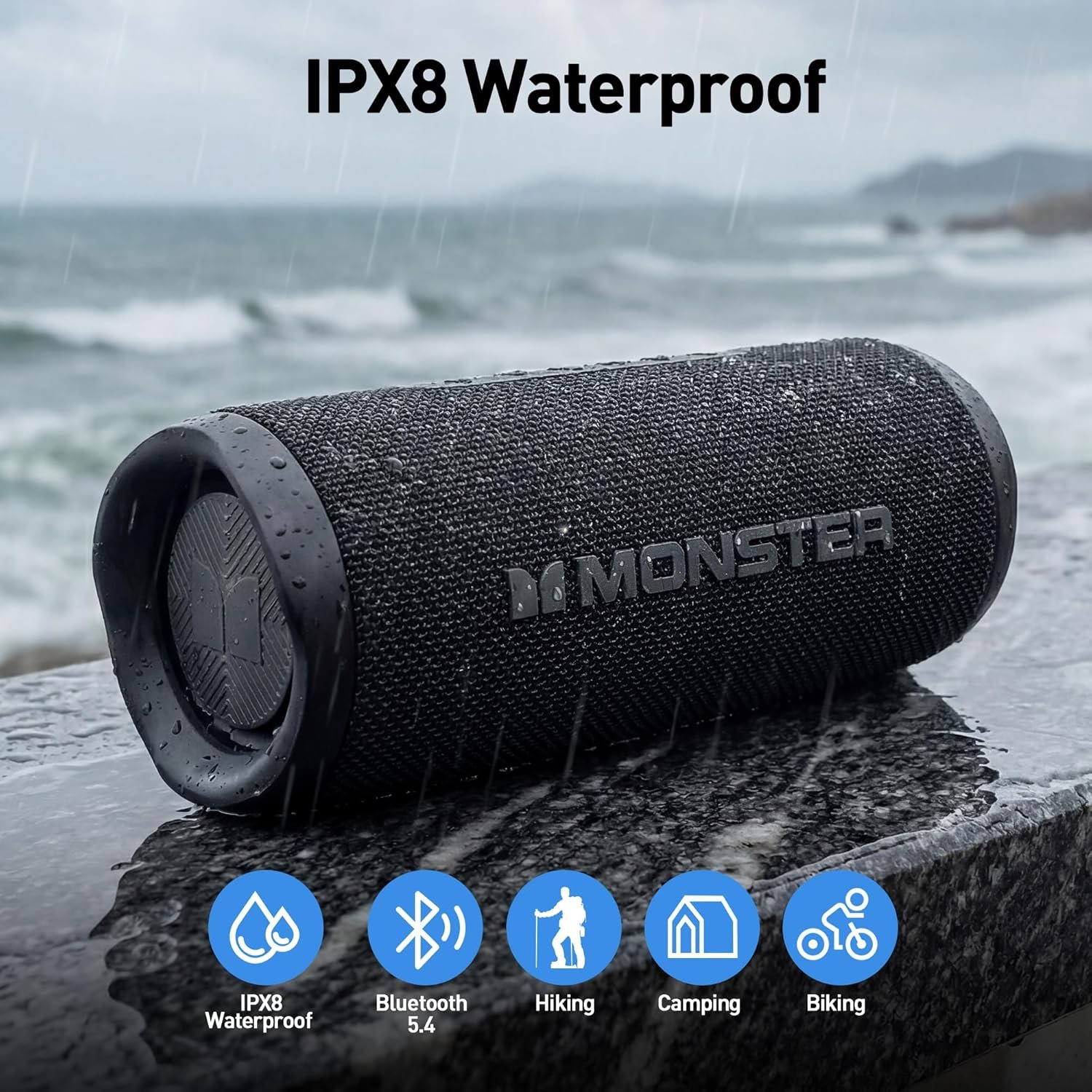 Monster Bluetooth Speaker, Wireless Portable Outdoor Bluetooth Speakers, 60W True Wireless Stereo IPX8 Waterproof, Dual PairingBluetooth 5.4 Built-in Mic, Outdoor Speaker - Image 8