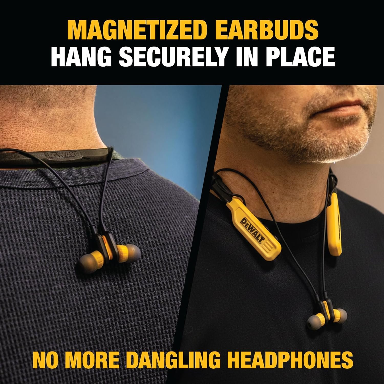 DEWALT Heavy Duty Bluetooth Neckband Headphones, Wireless Around The Neck Earbuds w/ 30H Runtime + Noise Isolation, Secure Magnetic Wireless Earbuds, Jobsite Pro Built-in Mic Bluetooth Headsets - Image 8