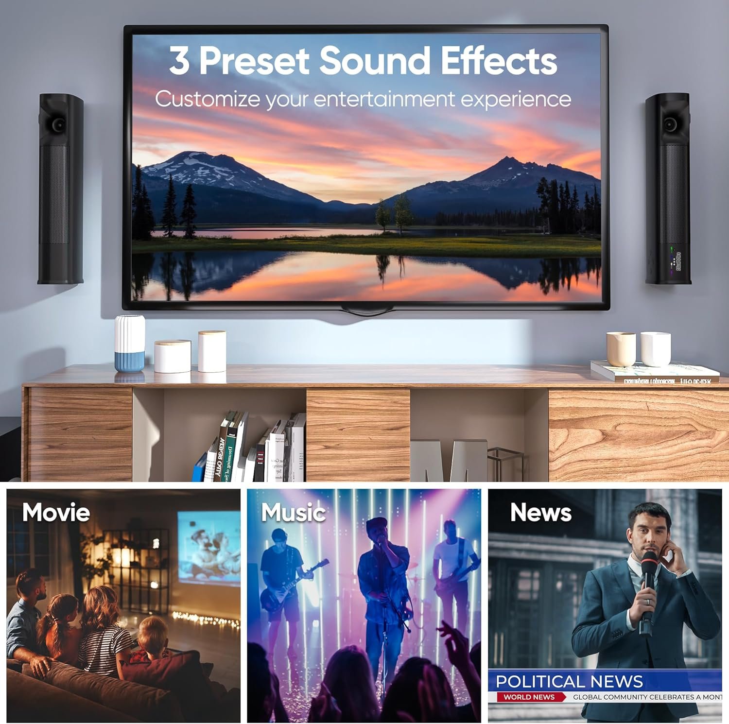 Saiyin Sound Bar for Smart TV with Subwoofer, 100W Detachable Soundbar Home Theater Surround Sound System for TV with Horn Tweeter, Adjustable Bass and HDMI-ARC/Bluetooth Optical/AUX/Connection - Image 5