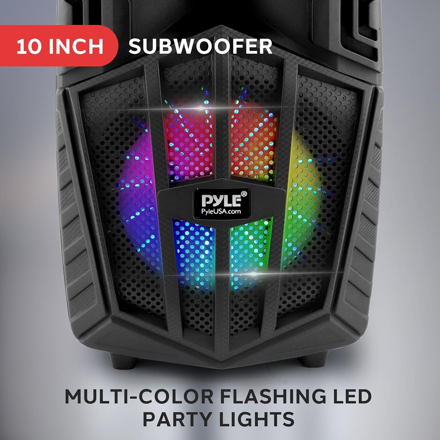 Pyle 680W Portable Bluetooth PA Speaker - 10" Rechargeable Outdoor Karaoke Speaker, Audio System w/Wireless Mic and Wheels, TWS, Lights, LED Display, 6.5mm Mic Input, FM/AUX/MP3/USB/SD - Image 5